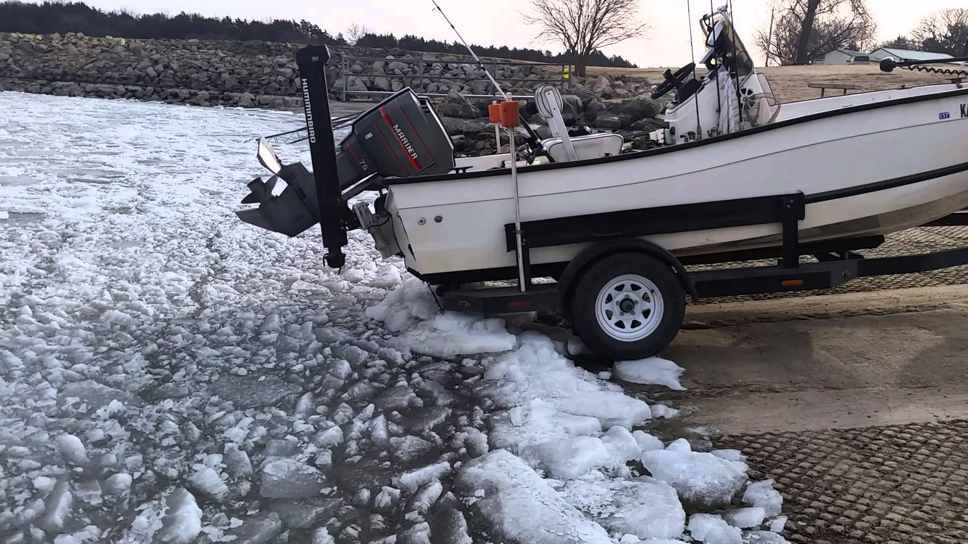 Frozen lake boat launch attempt. - YouTube