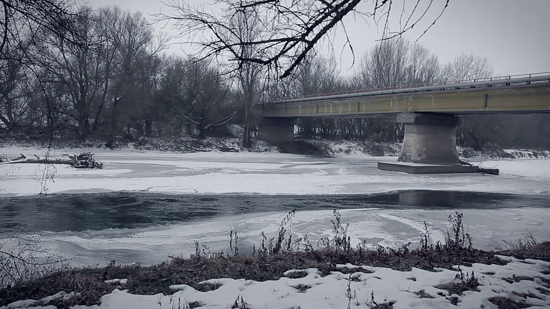 Frozen river, ice, bridge, extreme cold winter Stock Video Footage ...
