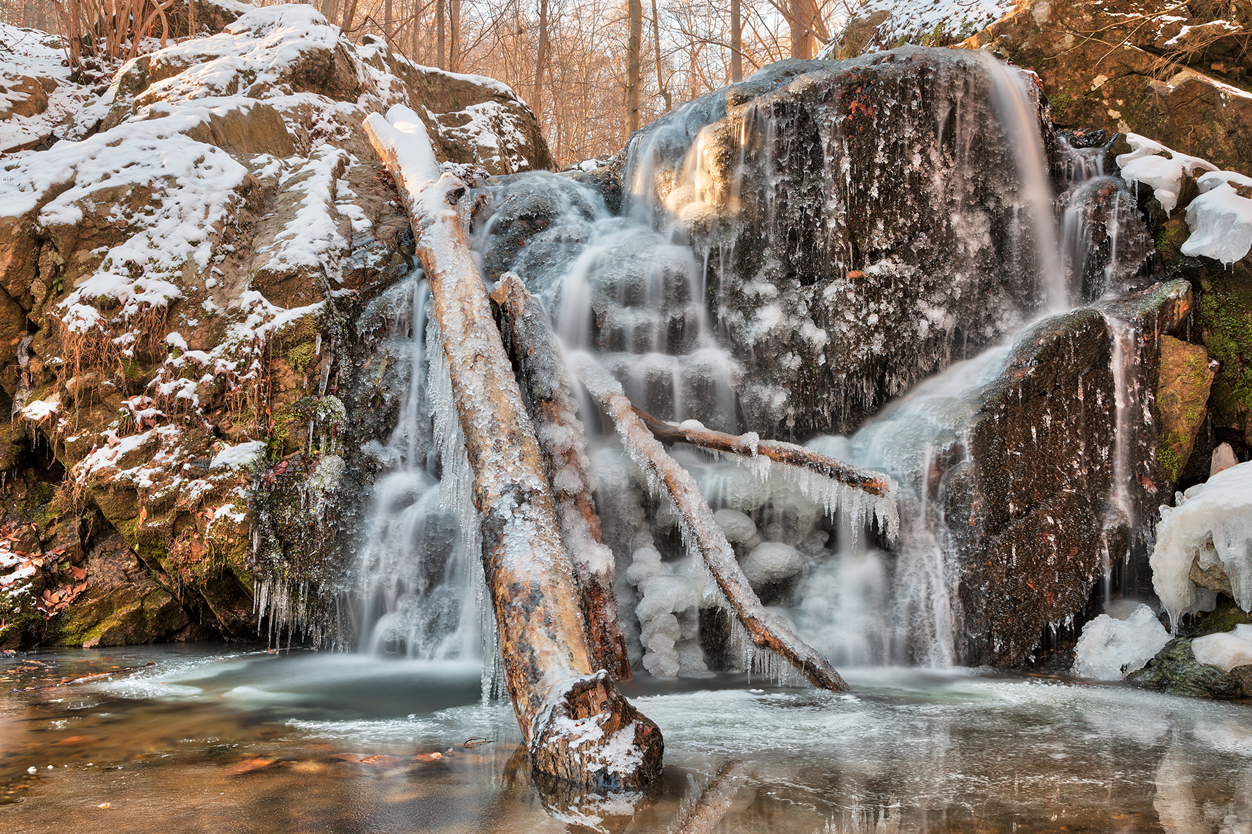 Frozen Cascade Falls - HDR, , Reflective, Silky, Shadows, HQ Photo