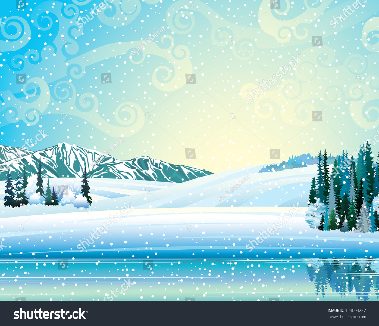 Vector Winter Landscape Frozen Forest Lake Stock Vector 124004287 ...