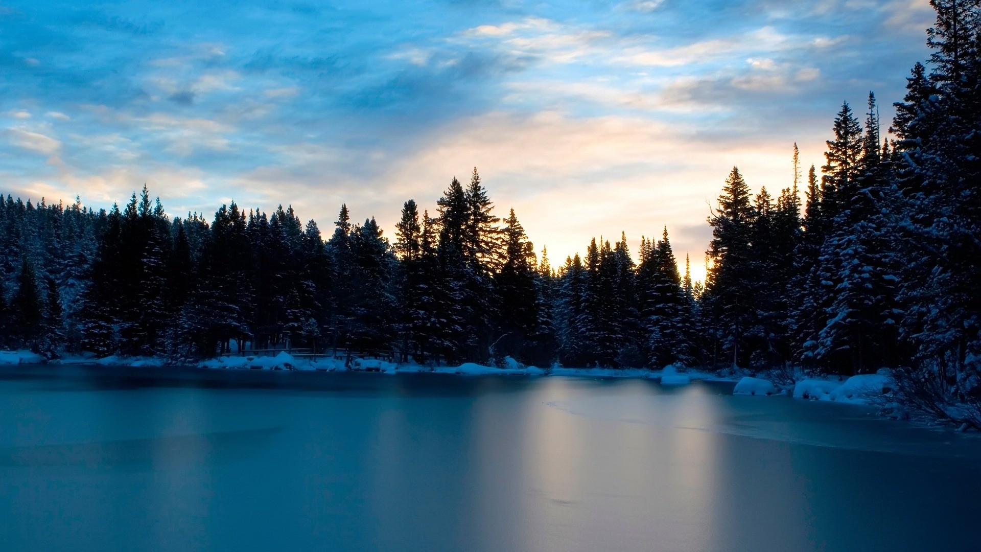 Lakes: Frozen Forest Lake Ice Clouds Free Desktop Wallpaper Lakes ...