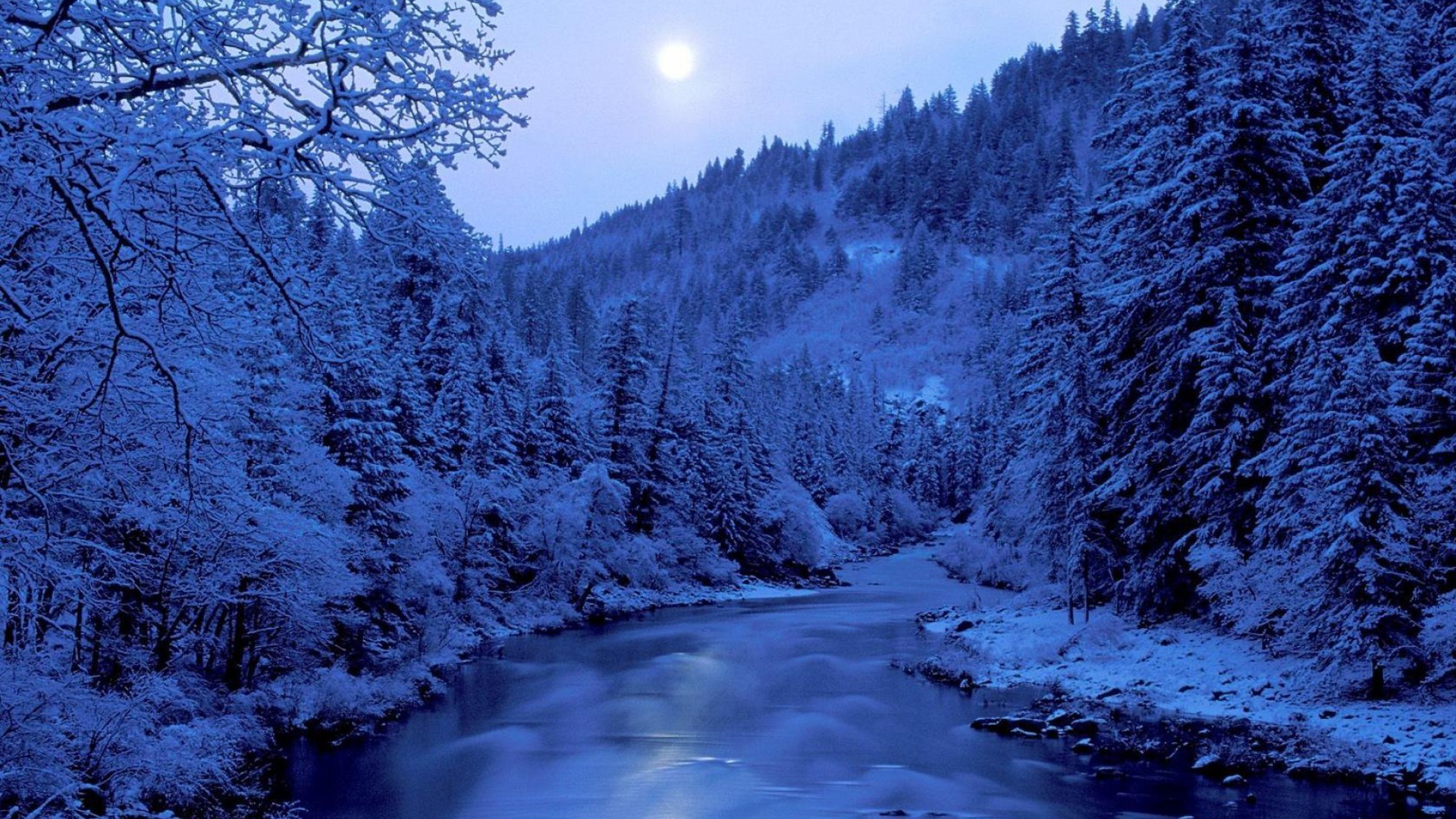 Rivers: Forest Moon Frozen River Winter Nature Wallpaper for HD 16:9 ...
