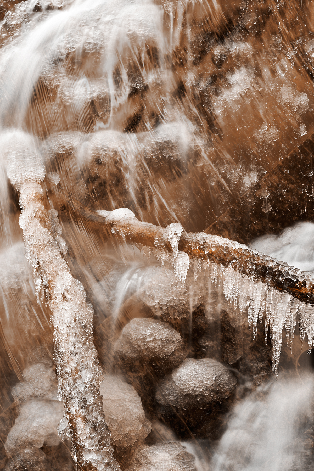 Frozen Harp Falls - Sepia Nostalgia, Abstract, Rocks, Slanted, Slant, HQ Photo