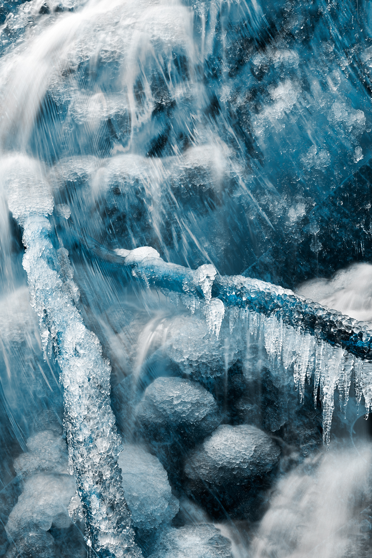 Frozen Harp Falls - Winter Blues, Abstract, Rocky, Smooth, Slanting, HQ Photo