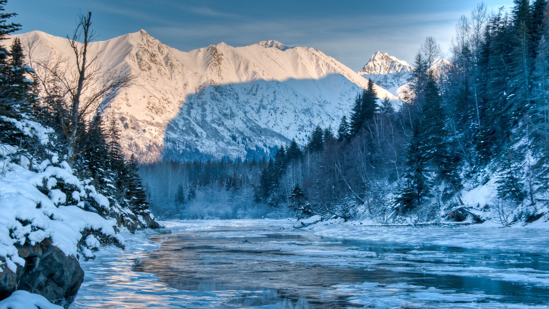 Rainbow: Frozen Superb Mountains Winter Trees Alaskan Gorgeous River ...