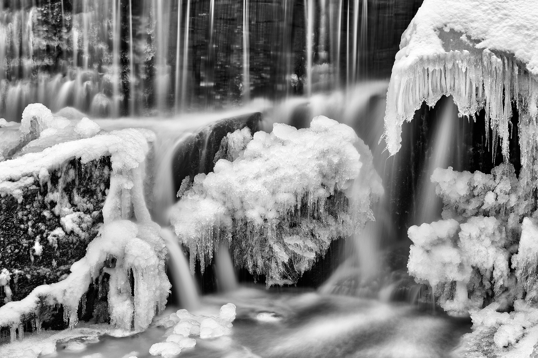 Frozen Phantom Falls - Black and White HDR, America, Perspective, Scenic, Scenery, HQ Photo