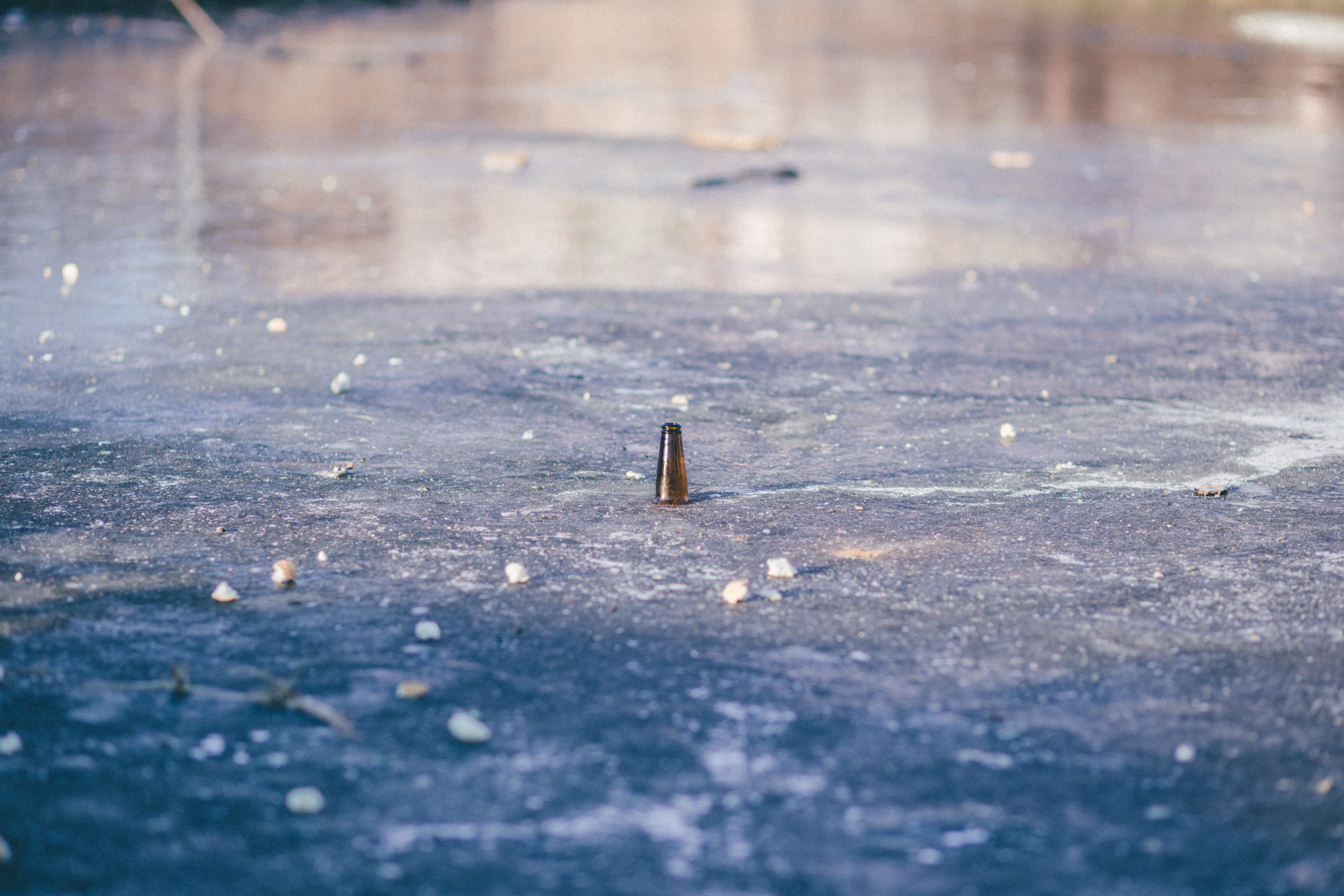 Beer bottle in a frozen pond - freestocks.org - Free stock photo