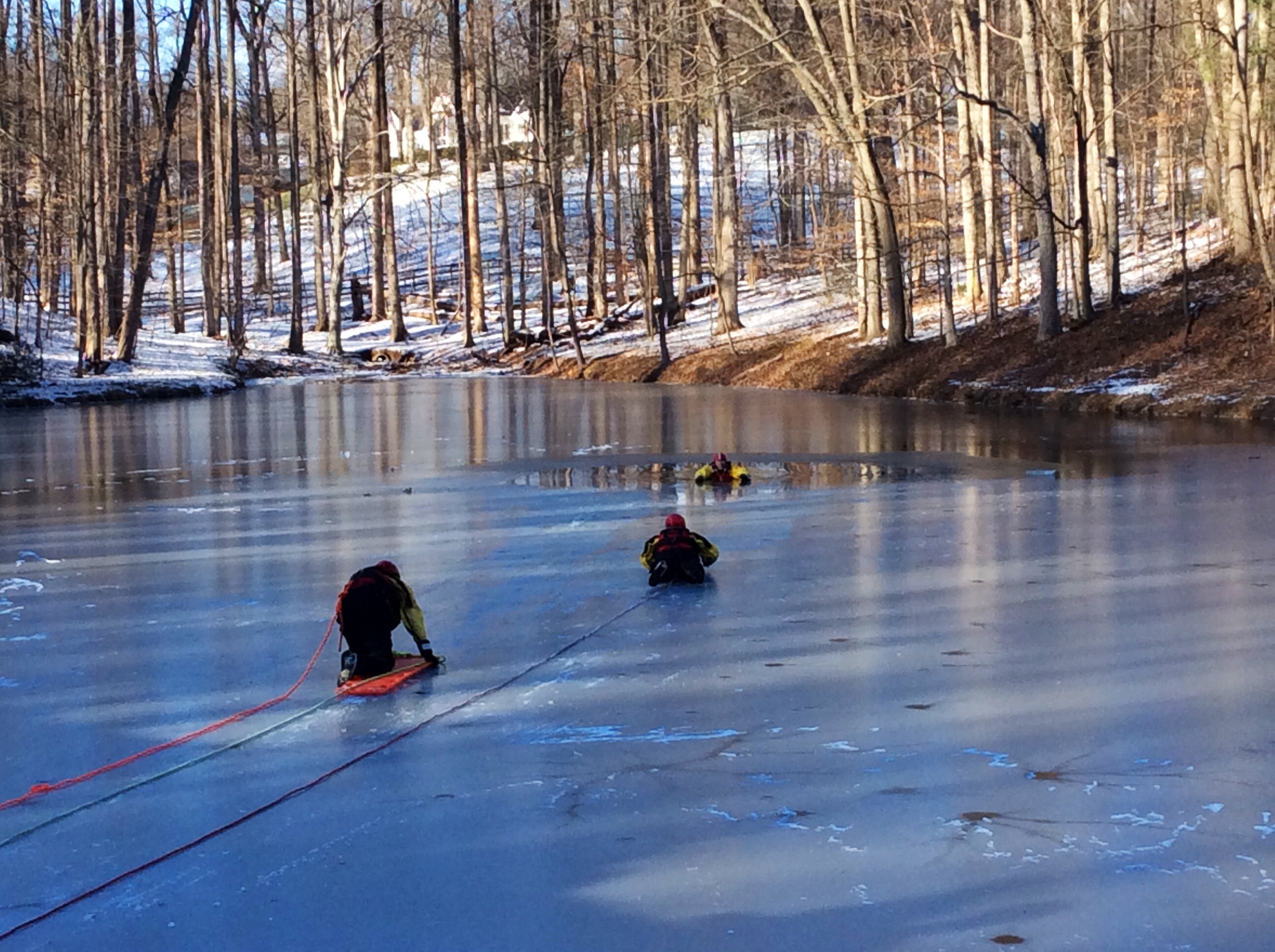 Montgomery County Firefighters Practice Icy Pond Rescue Operations ...