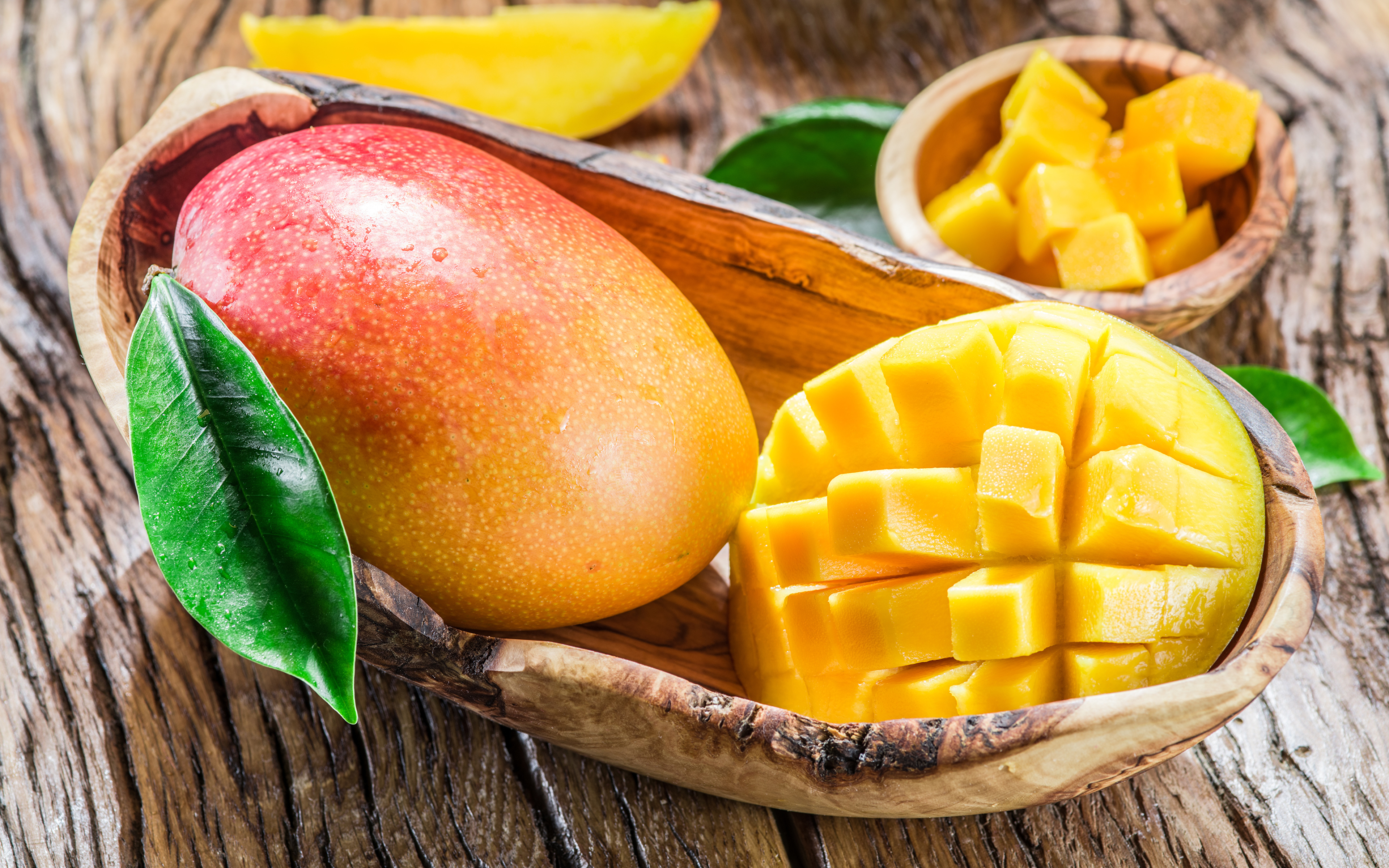 Images Mango Food Fruit Closeup Wood planks 3840x2400