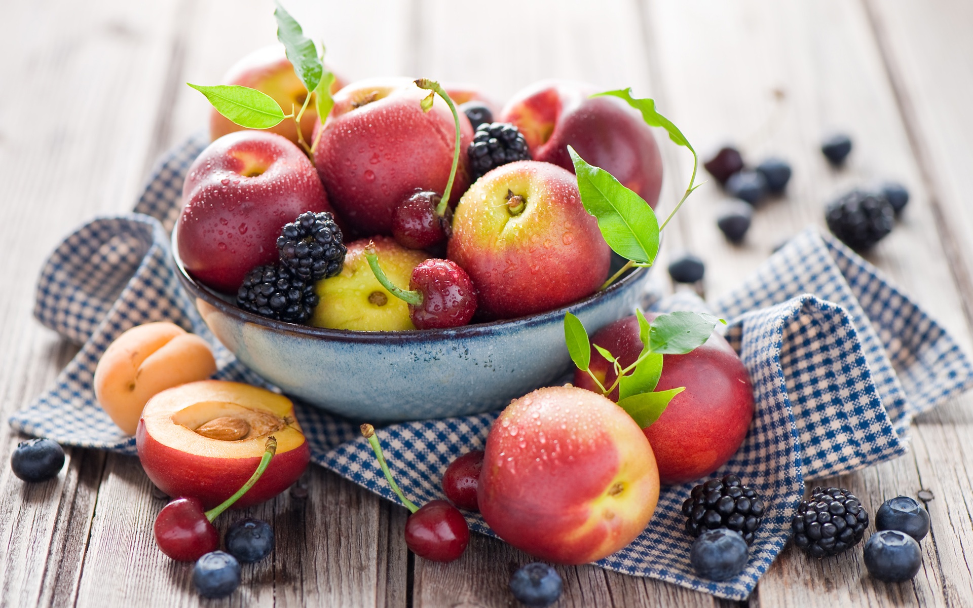 Fruit close-up, peaches, nectarines, cherries, blueberries wallpaper ...