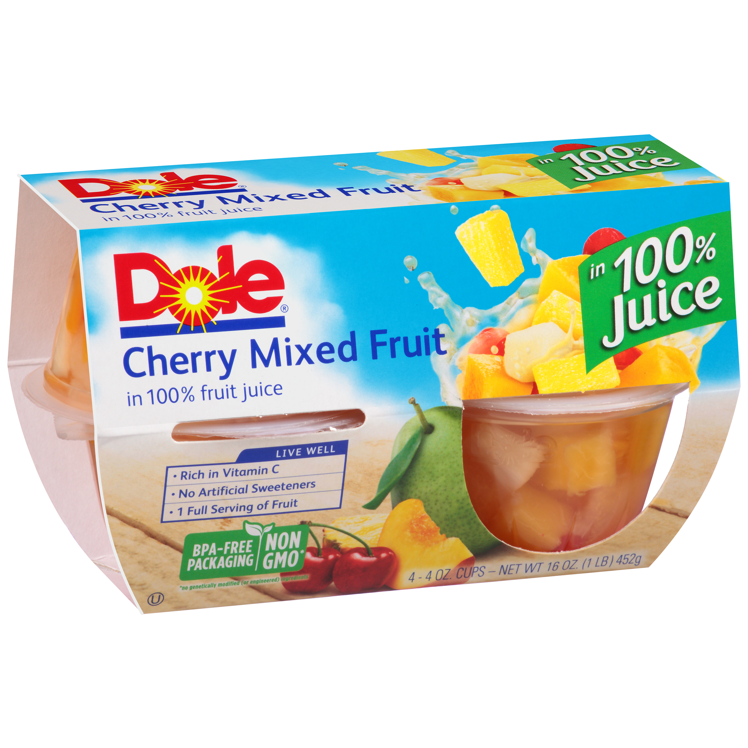 Dole Mixed Fruit in 100% Fruit Juice, 4 oz Cup, 4 Count Box ...
