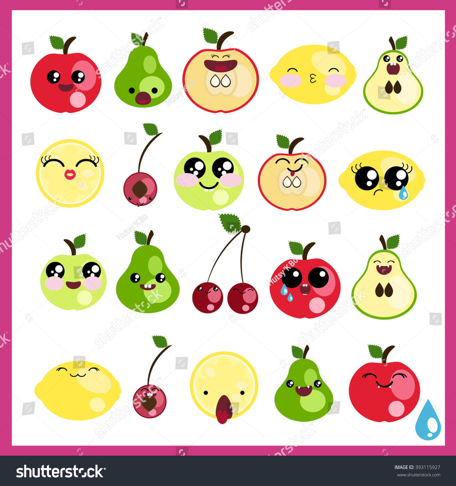 Collection Kawaii Emotional Fruit Face Eyes Stock Illustration ...
