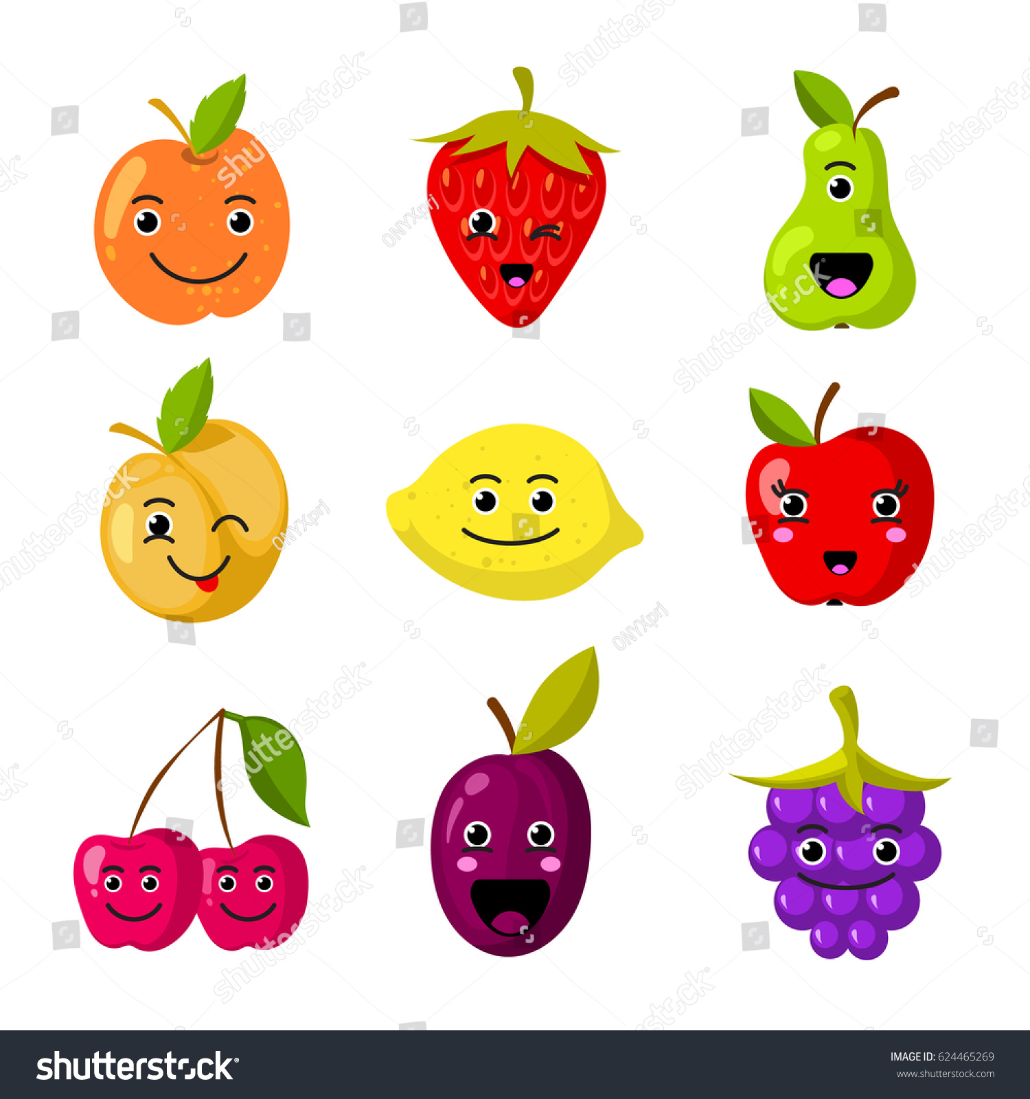 Cute Kids Fruit Vector Characters Funny Stock Vector 624465269 ...