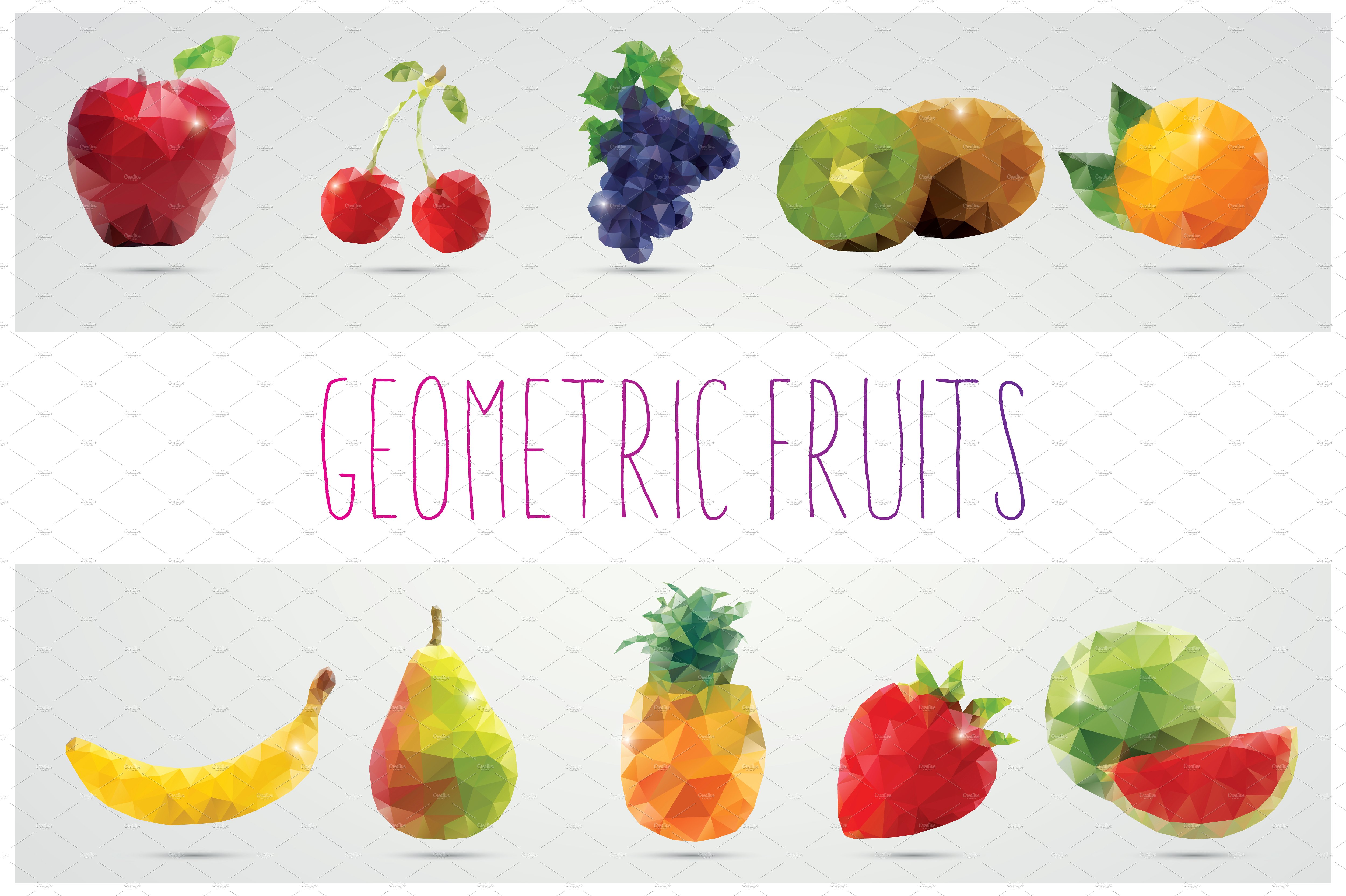 Collection of 10 Geometric Fruits ~ Objects ~ Creative Market