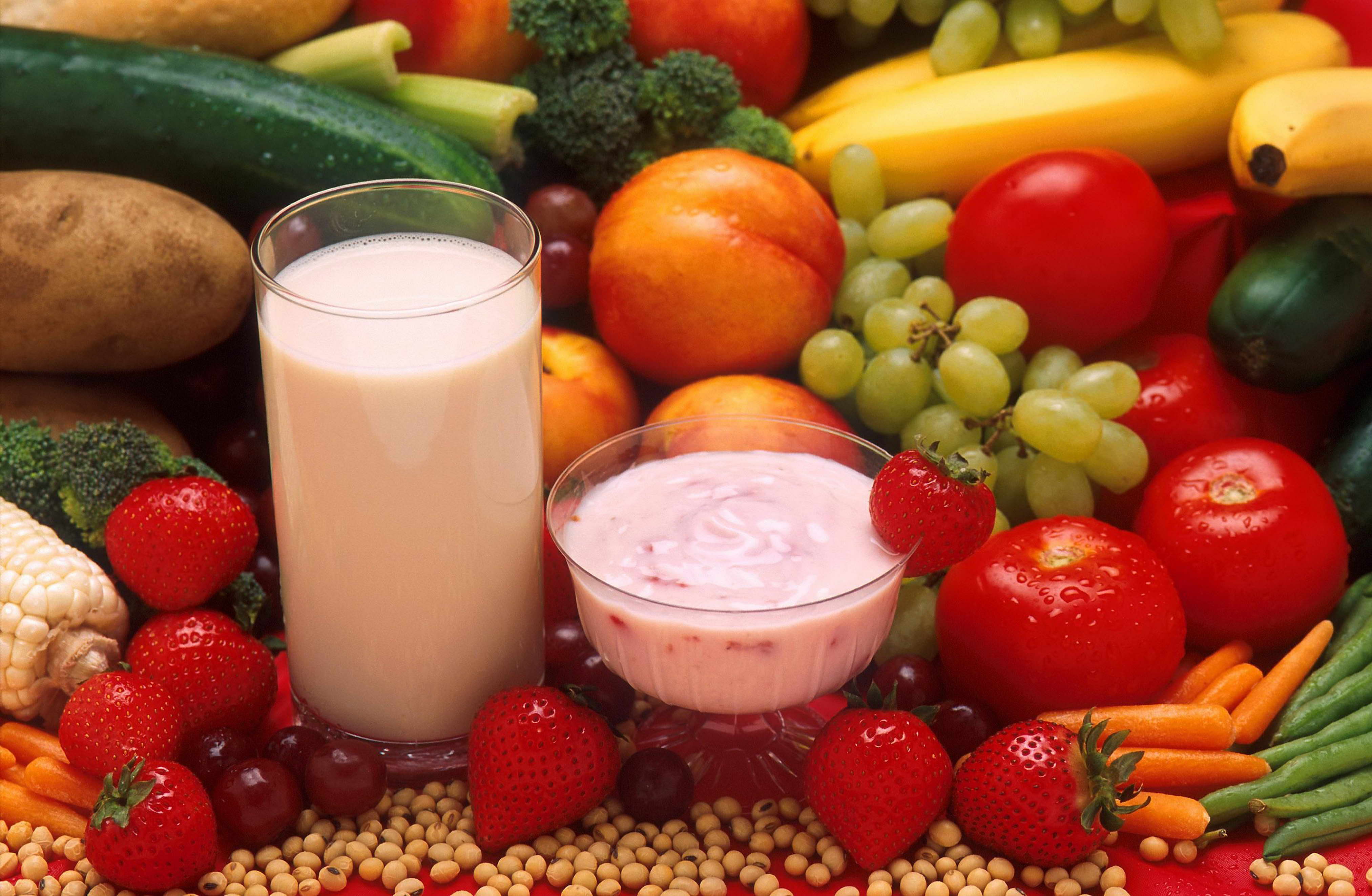Free picture: fruits, vegetables, milk, yogurt