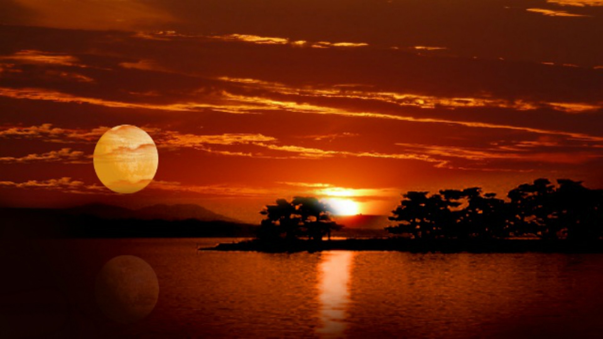 Sunsets: Moon Sunset Full Sun Red Sum Picture for HD 16:9 High ...