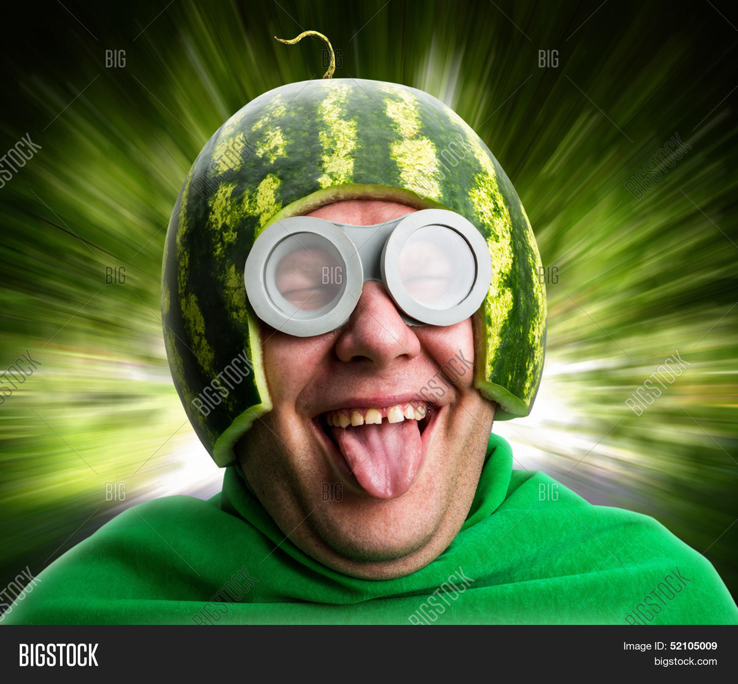 Funny Man Watermelon Helmet Googles Image & Photo | Bigstock