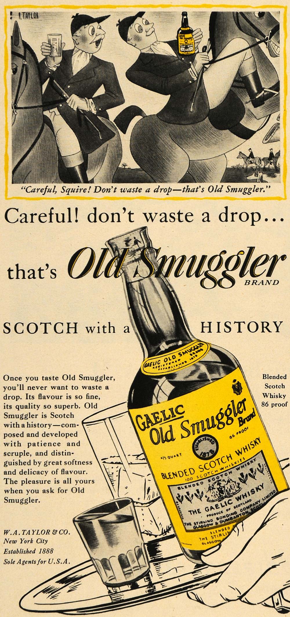 1950 Ad Gaelic Old Smuggler Scotch Whisky Equestrian - ORIGINAL ...