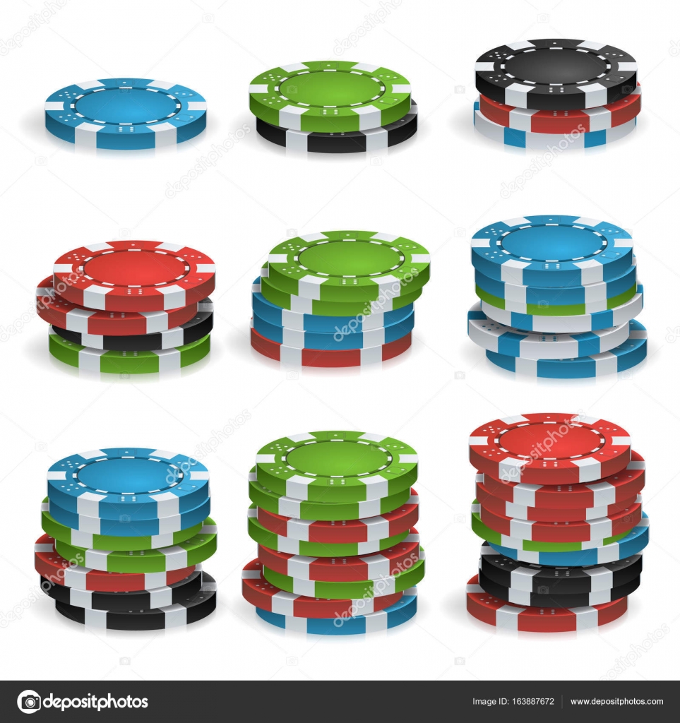 Poker Chips Stacks Vector. Plastic. White, Red, Black, Blue, Green ...