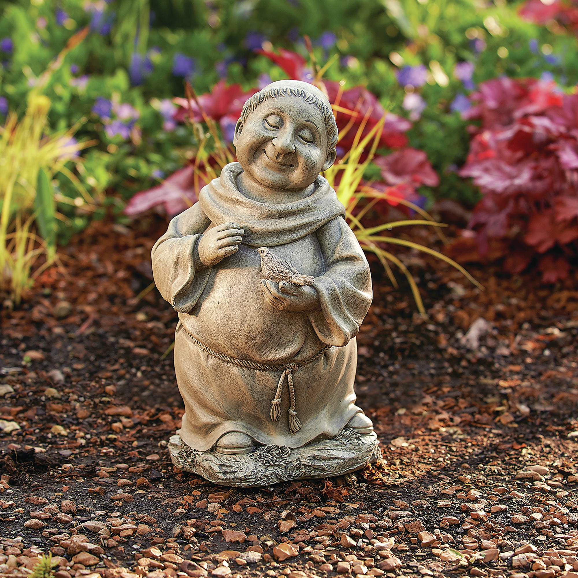 Monk with Bird Garden Figure | The Catholic Company