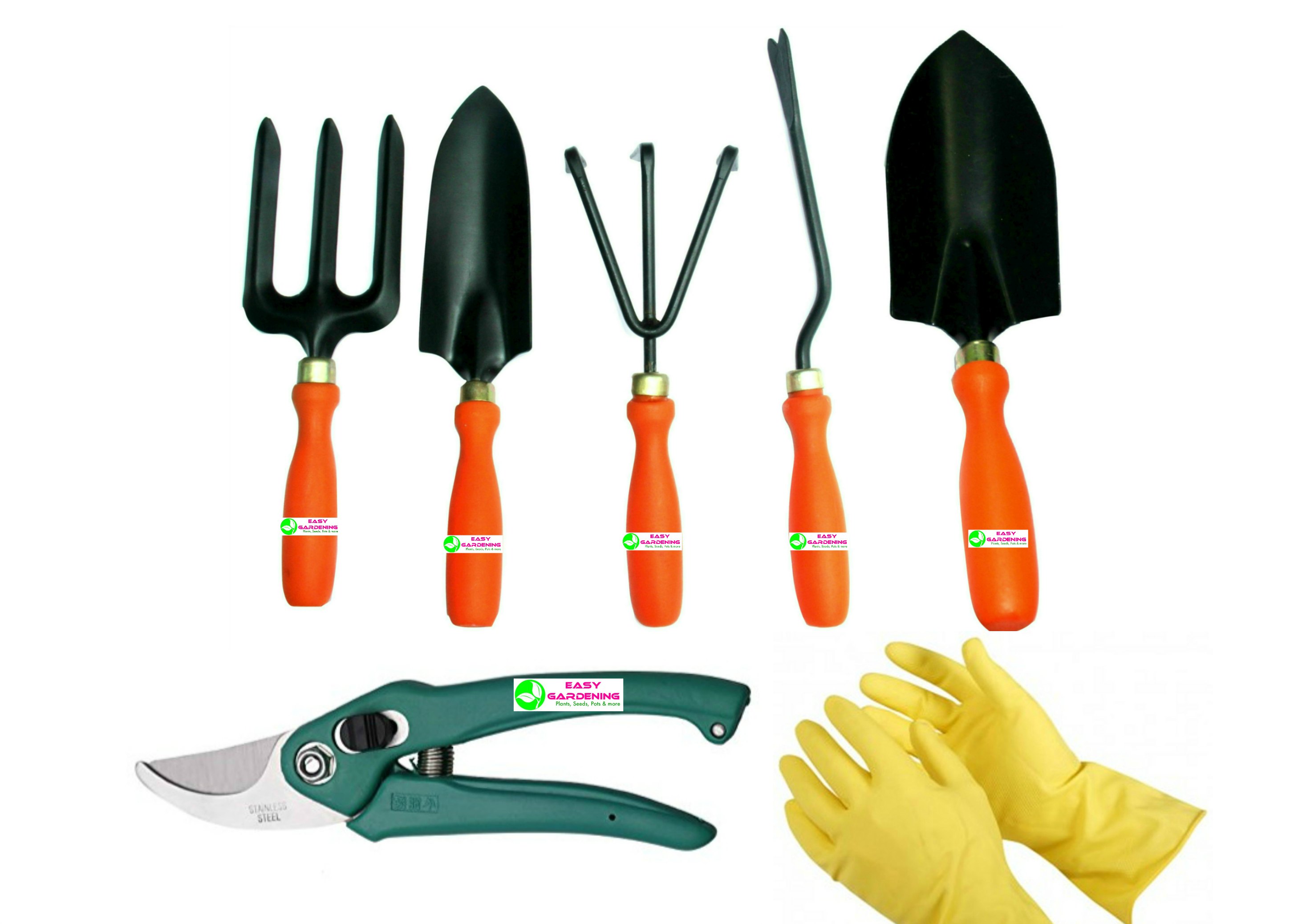 Garden Tools Kit (6Tools) + Yellow Gardening Gloves | Easy Gardening