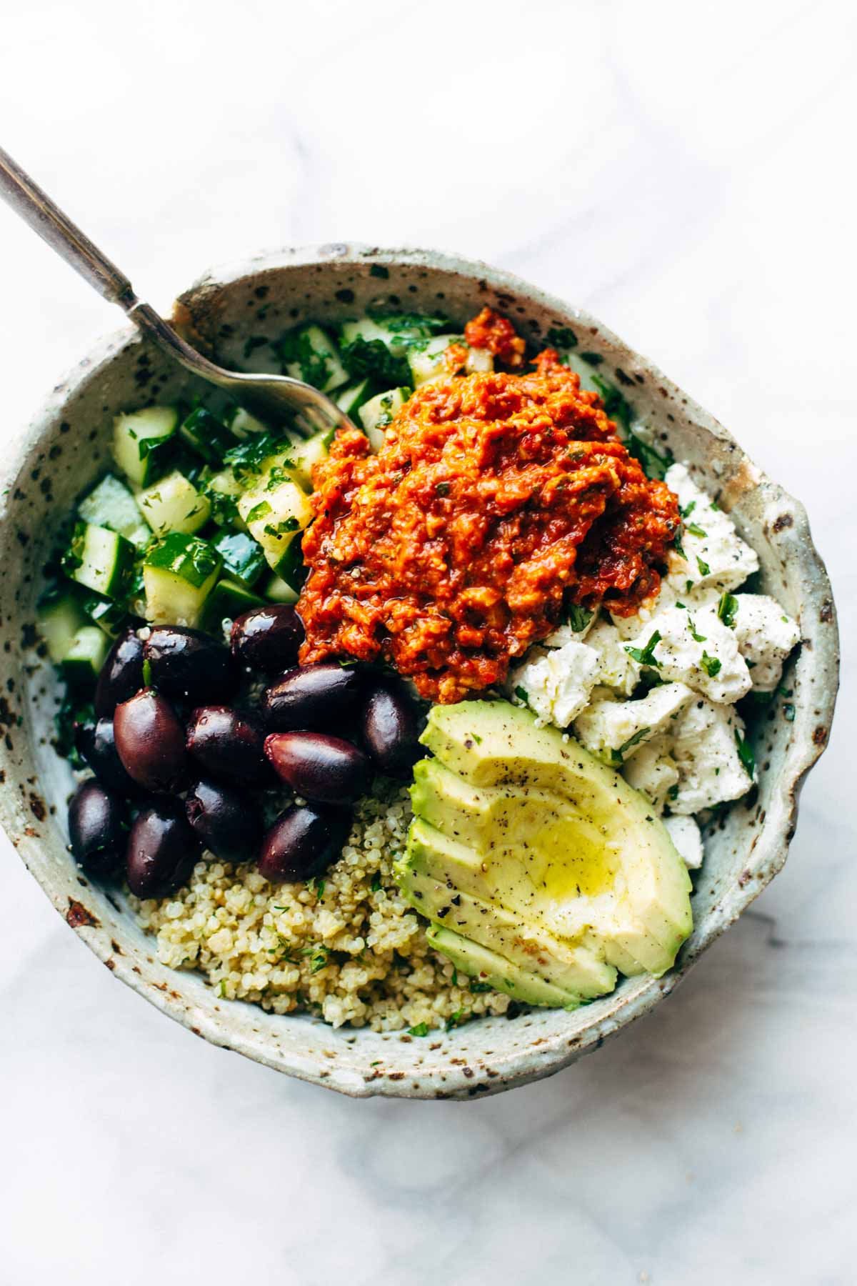 Mediterranean Quinoa Bowls with Roasted Red Pepper Sauce Recipe ...