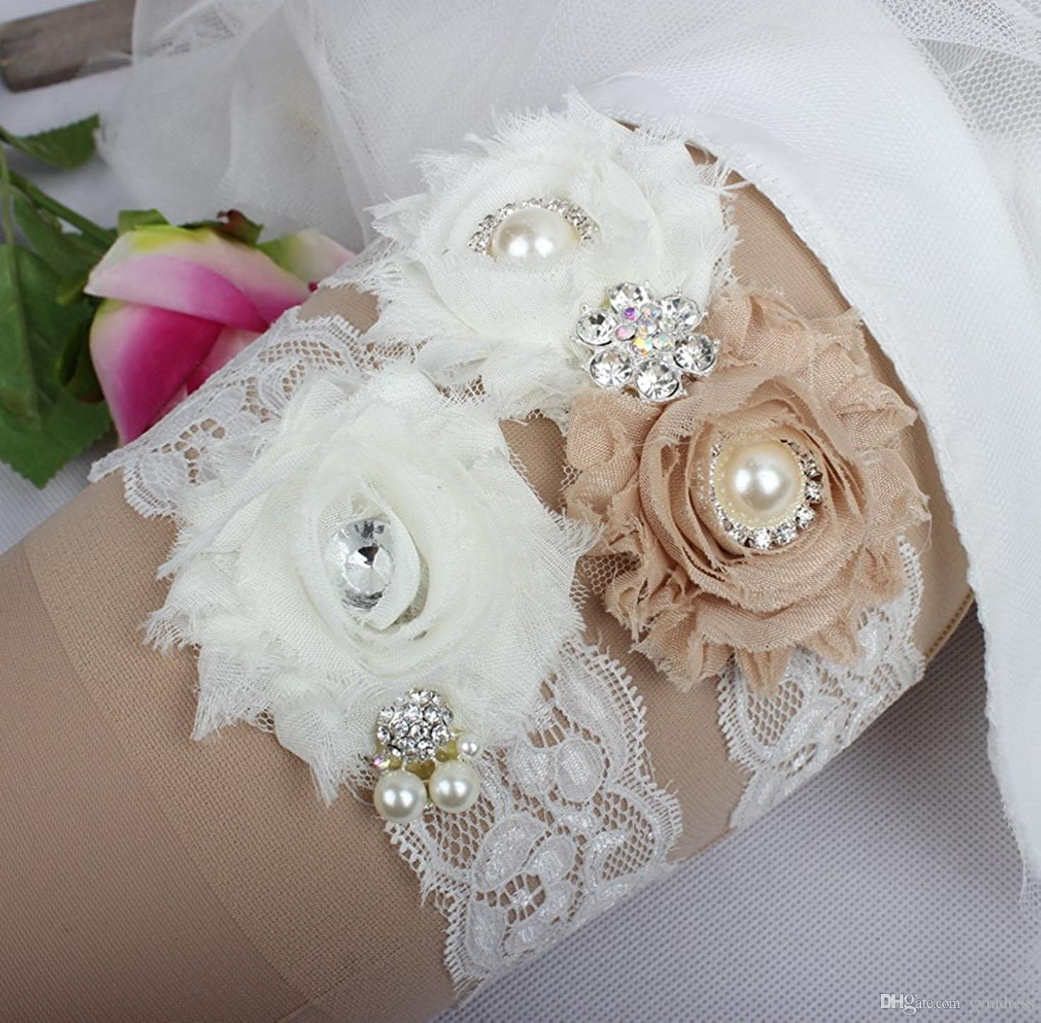 Champagne Bridal Leg Garters Chiffon Handmade Flowers Prom Garter ...