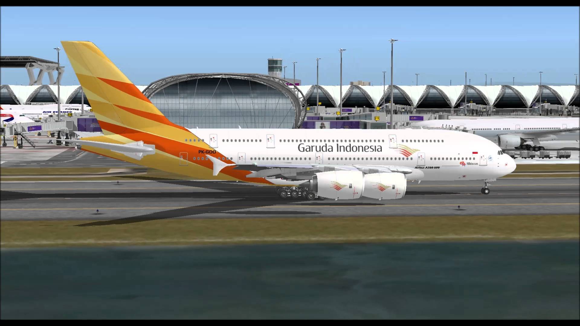 GARUDA INDONESIA AIRLINES AIRBUS A380 800 TAKE OFF FROM SUVARNABHUMI ...