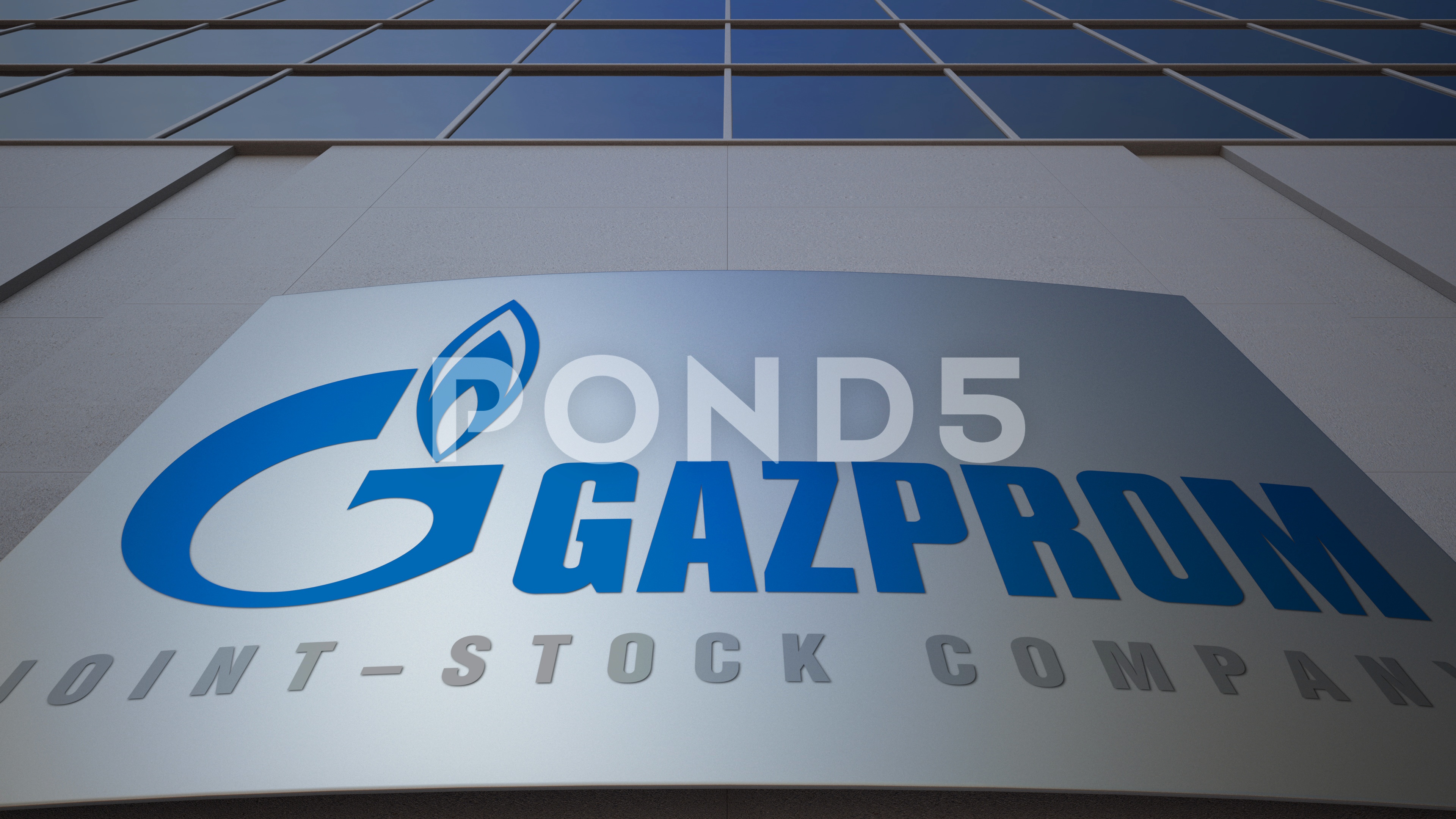 Outdoor signage board with Gazprom logo. Modern office building ...