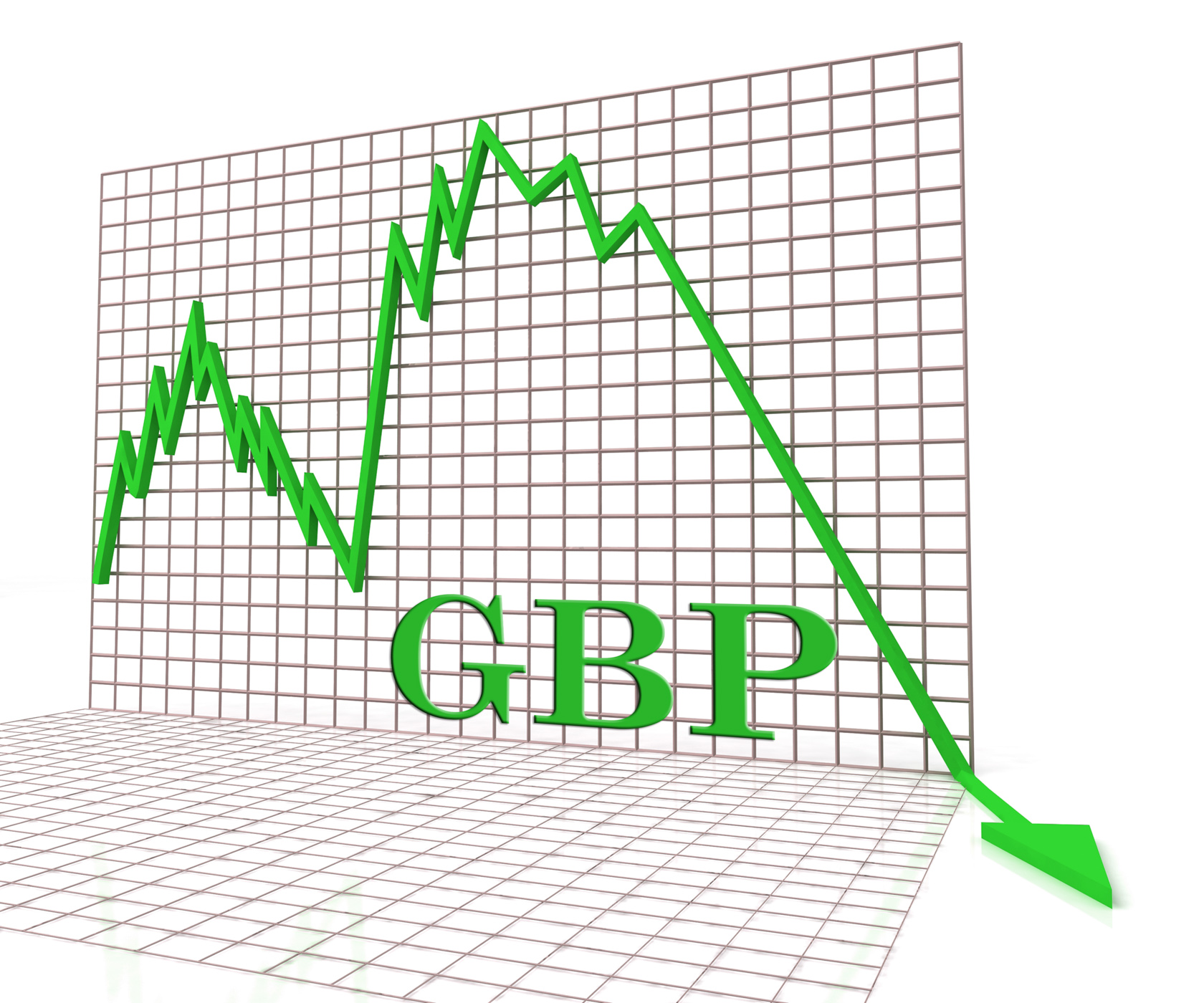 Gbp graph negative shows british pound 3d rendering photo