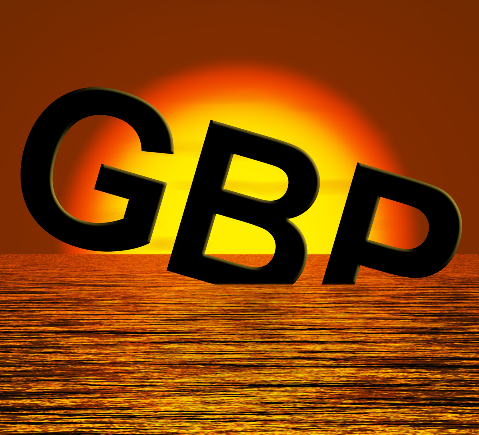 Gbp word sinking and sunset showing depression recession and economic photo