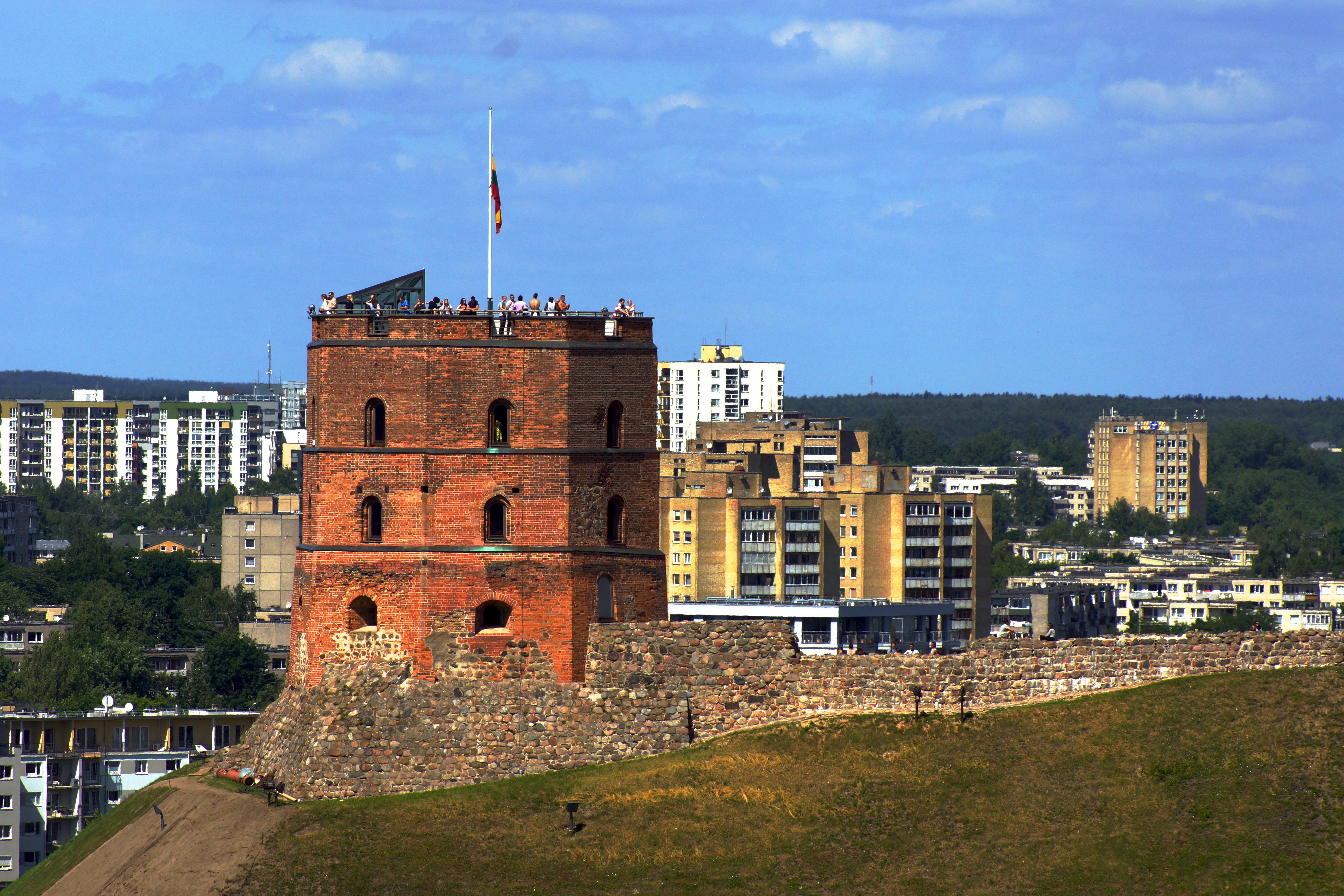 Vilnius castle (Gediminas Tower) seen from the University bell-tower ...