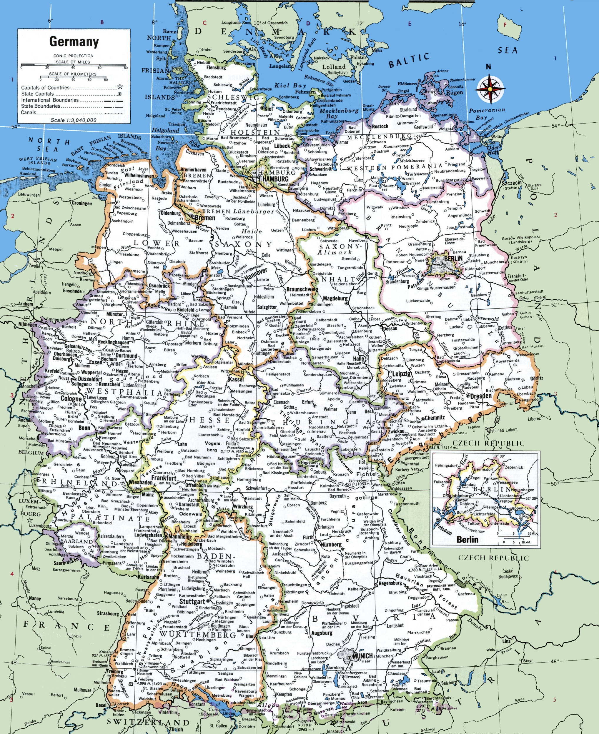 Map of Germany with cities and towns ﻿