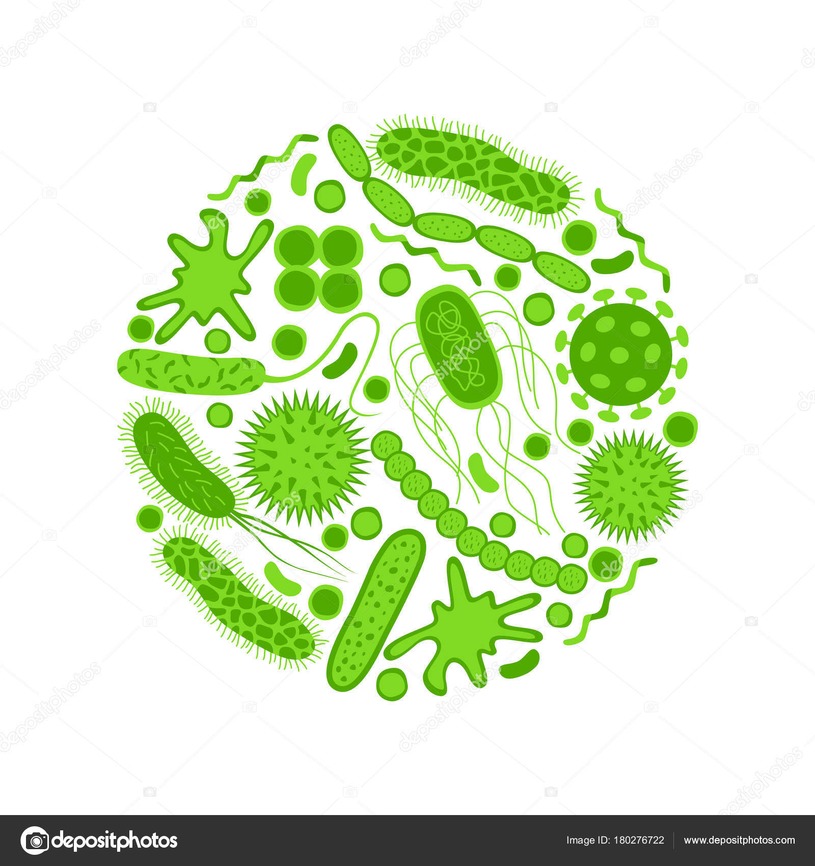 Green germs and bacteria icons set isolated on white background ...