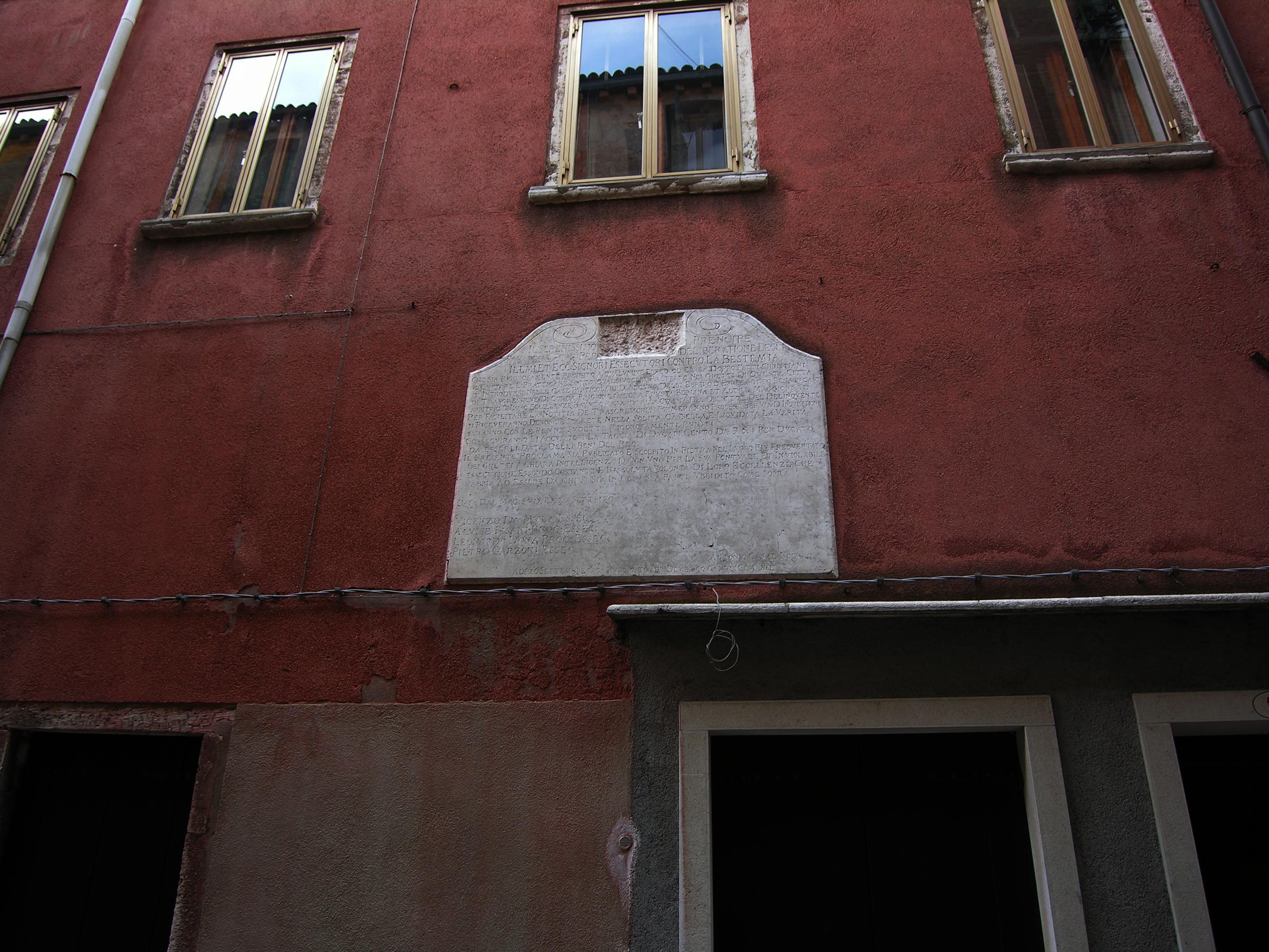 Jewish Ghetto - Venice, Italy Jewish Ghetto Rules 1704 Just inside ...