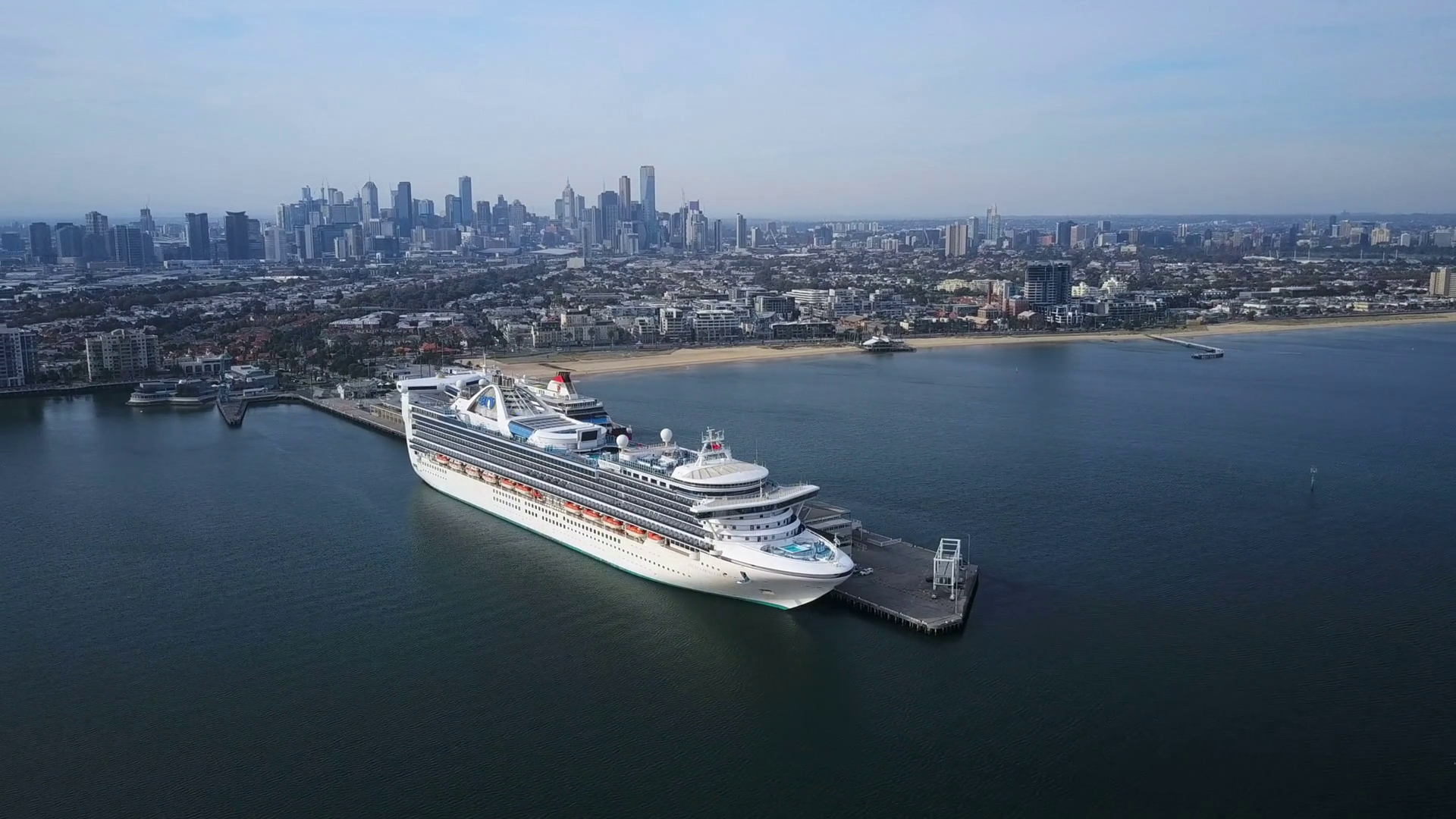 4k aerial video of a giant cruise ship in Port Melbourne and view of ...