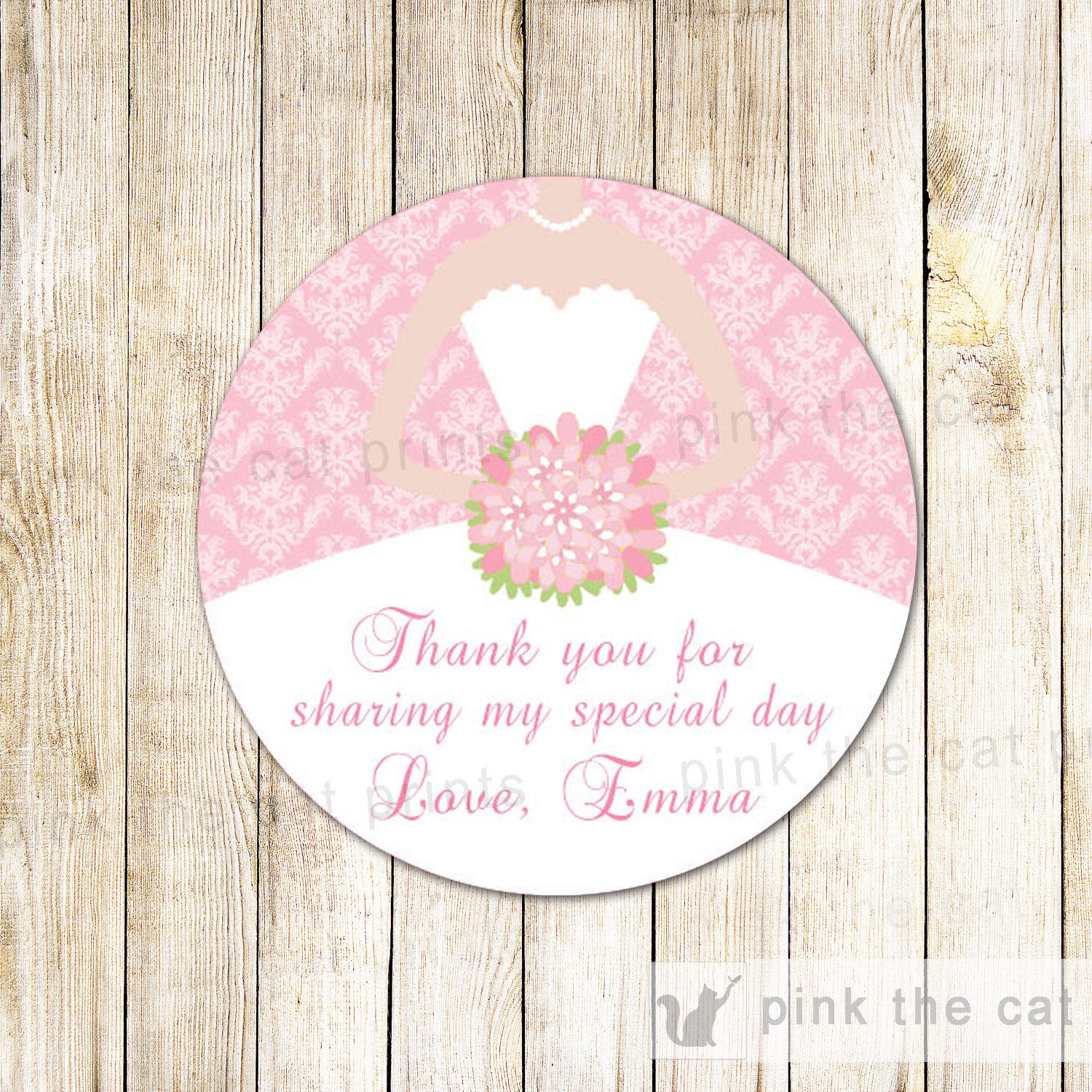 Dress Labels Gift Favor Sticker Bridal Shower Thank You Tag Pink ...