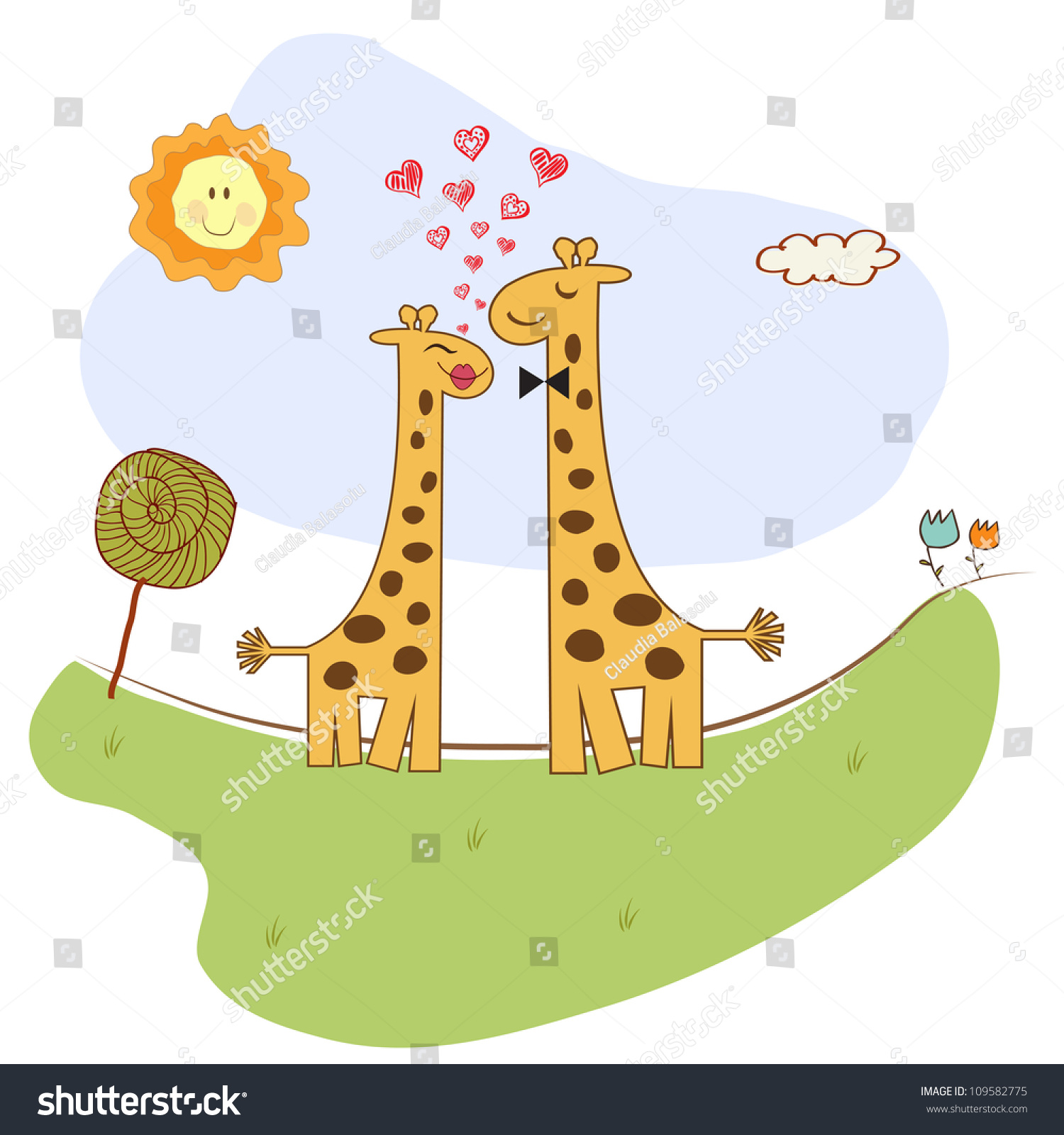 Funny Giraffe Couple Love Stock Vector 109582775 - Shutterstock