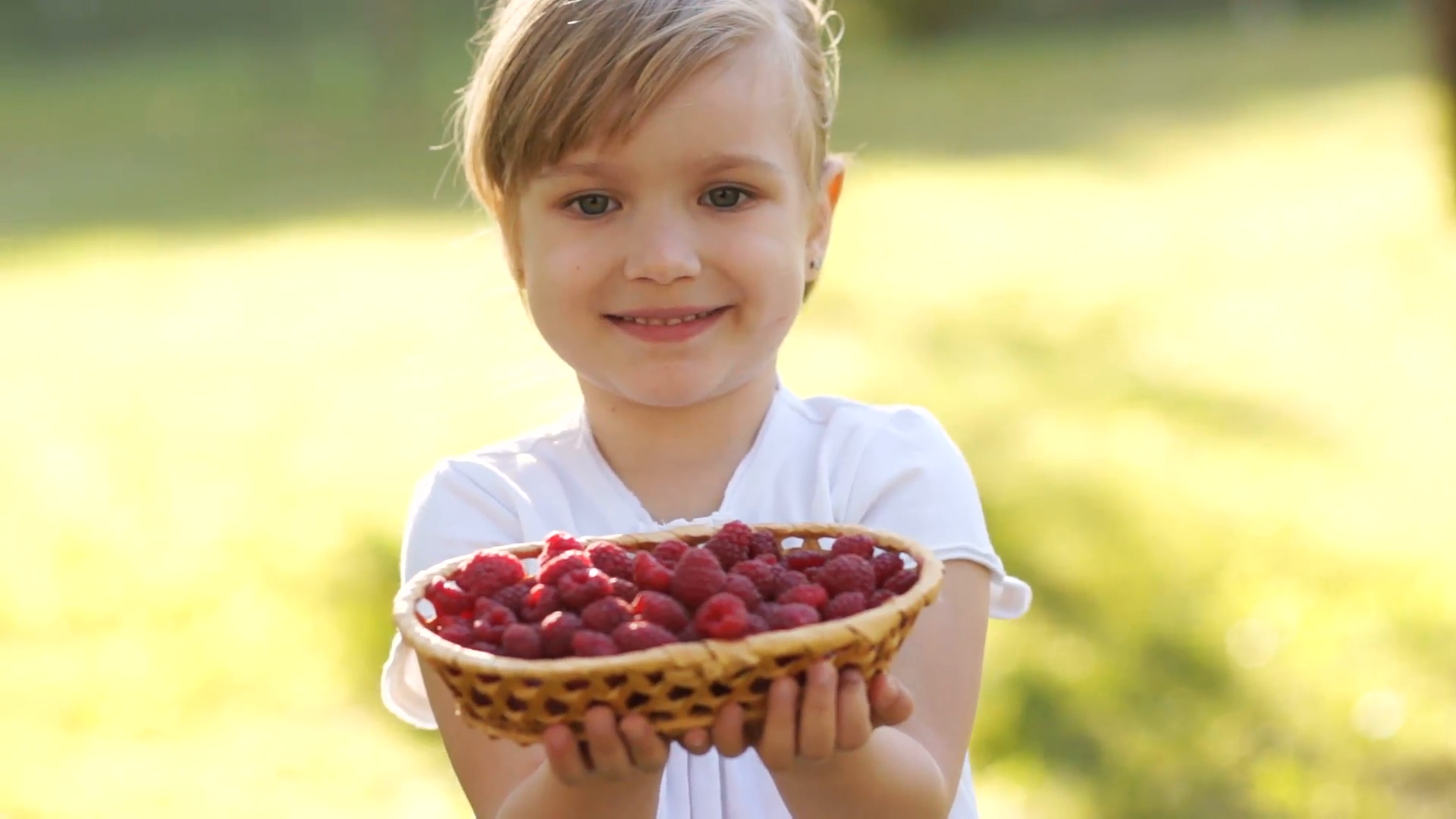 Beautiful girl with a basket of raspberries Stock Video Footage ...