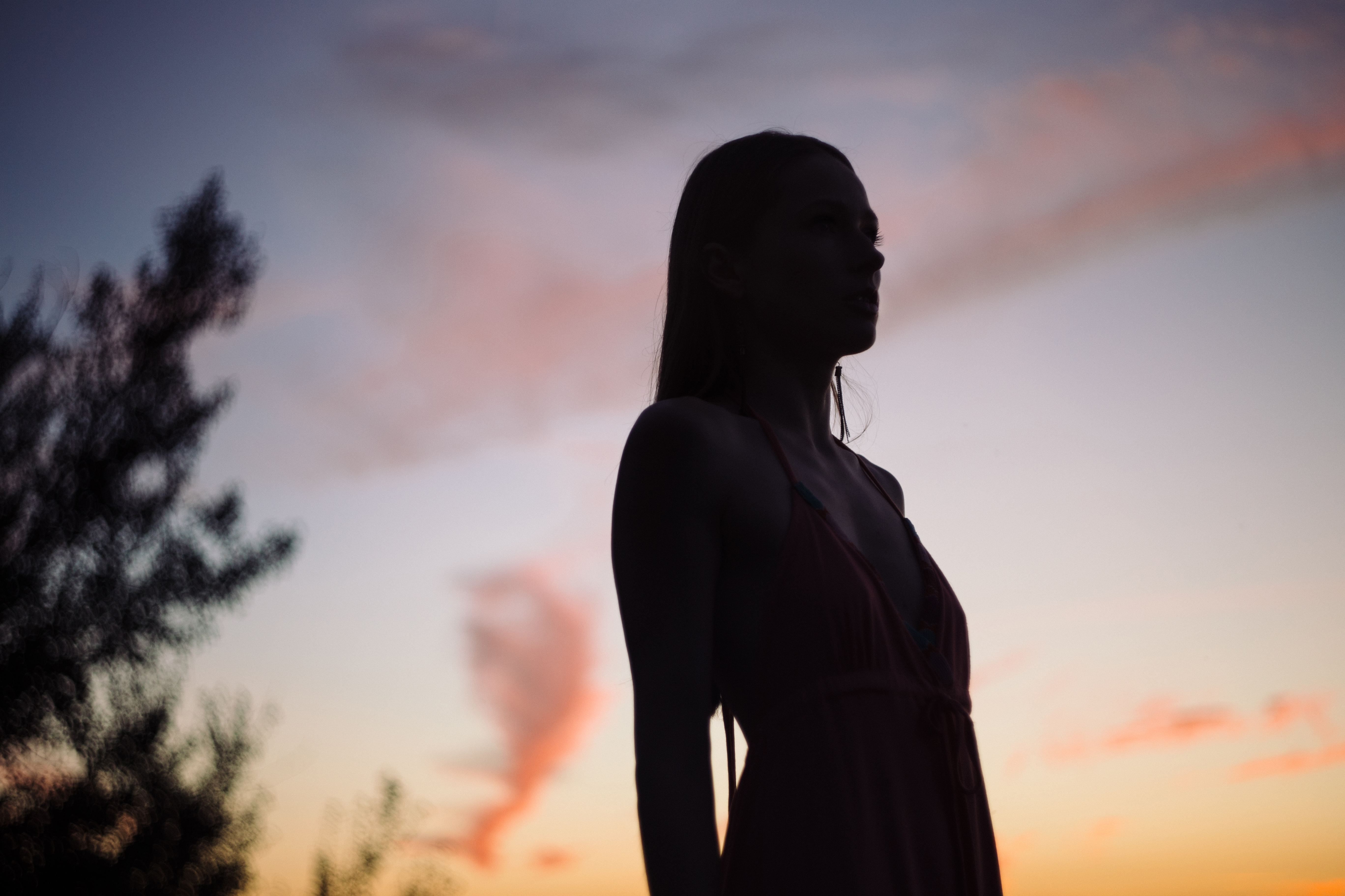 Girl at late sunset, Beautiful, Outdoors, Woman, Twilight, HQ Photo