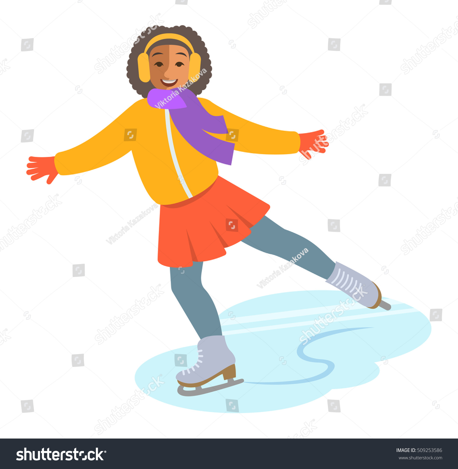 Girl Figure Ice Skating Vector Flat Stock Vector (2018) 509253586 ...
