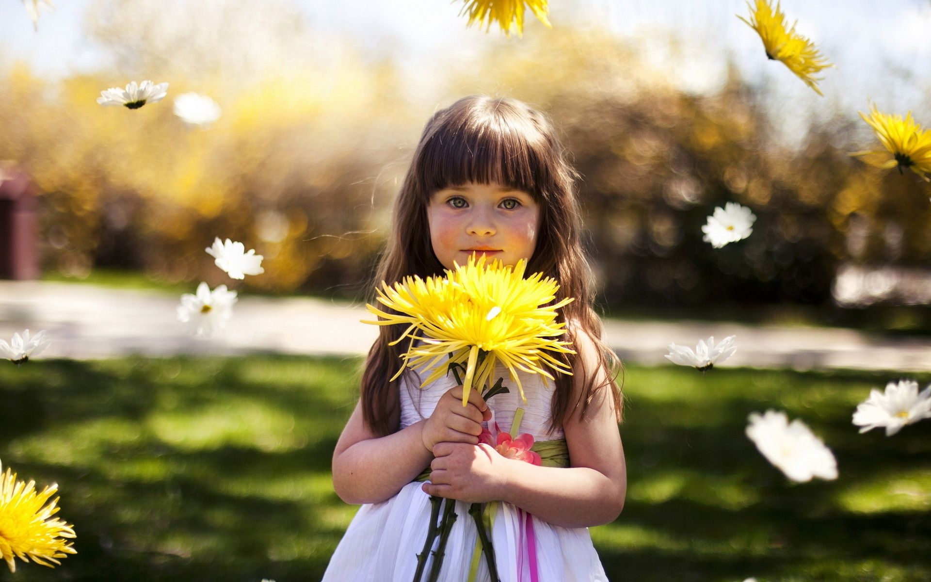Find out: Cute Little Girl Holding Yellow Flower wallpaper on http ...