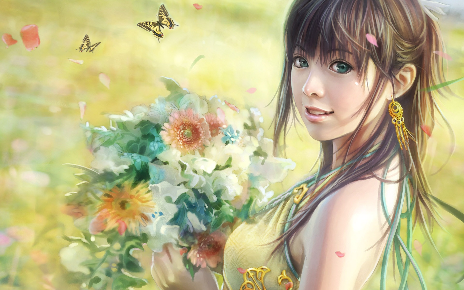 Wallpaper Girl holding flowers HD, Picture, Image