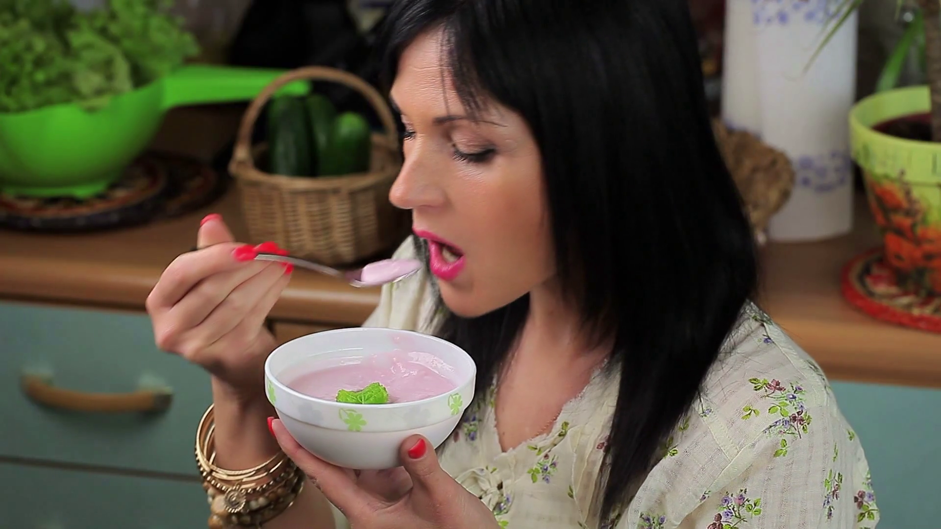 Woman eating yoghurt Stock Video Footage - VideoBlocks