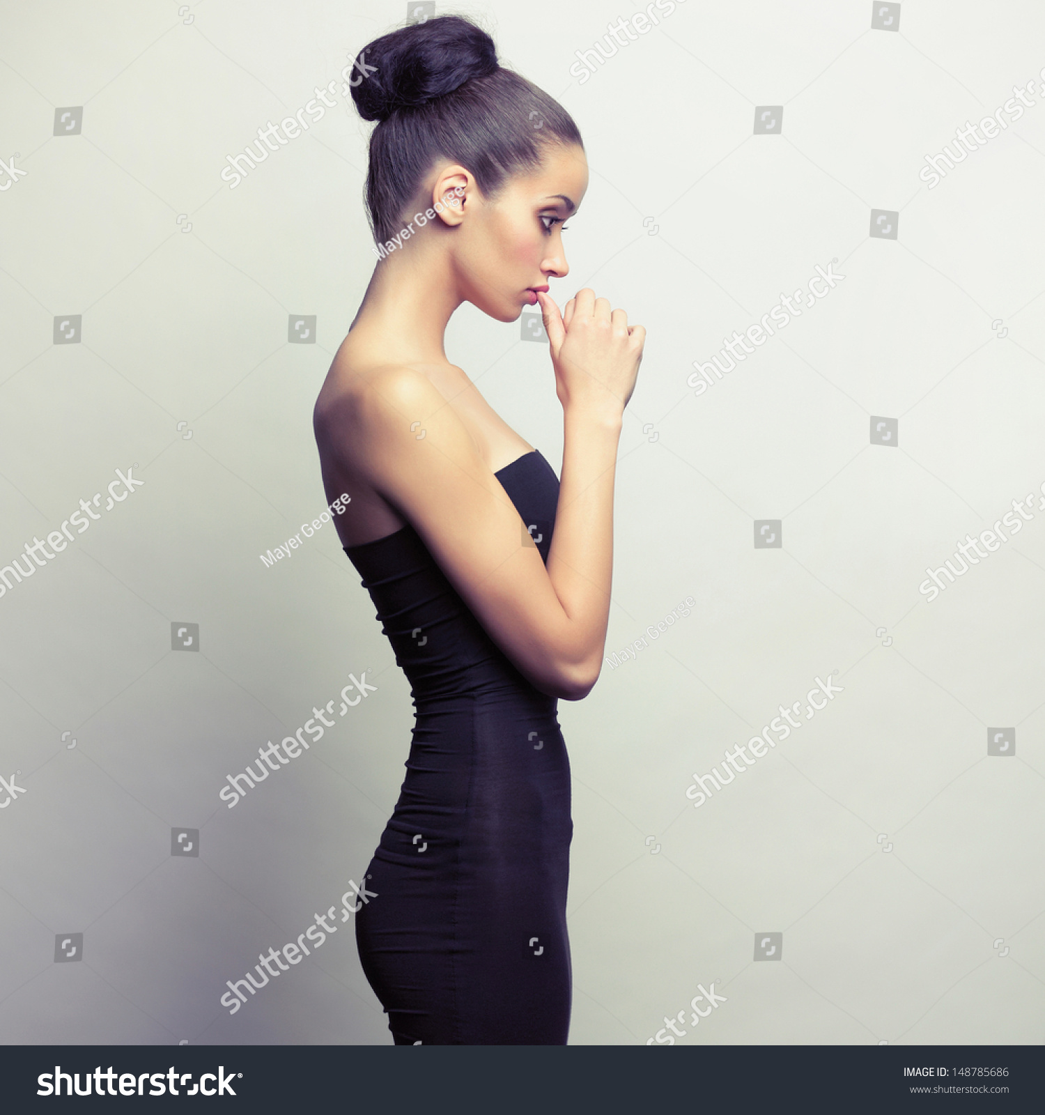 Portrait Young Girl Black Dress Stock Photo 148785686 - Shutterstock
