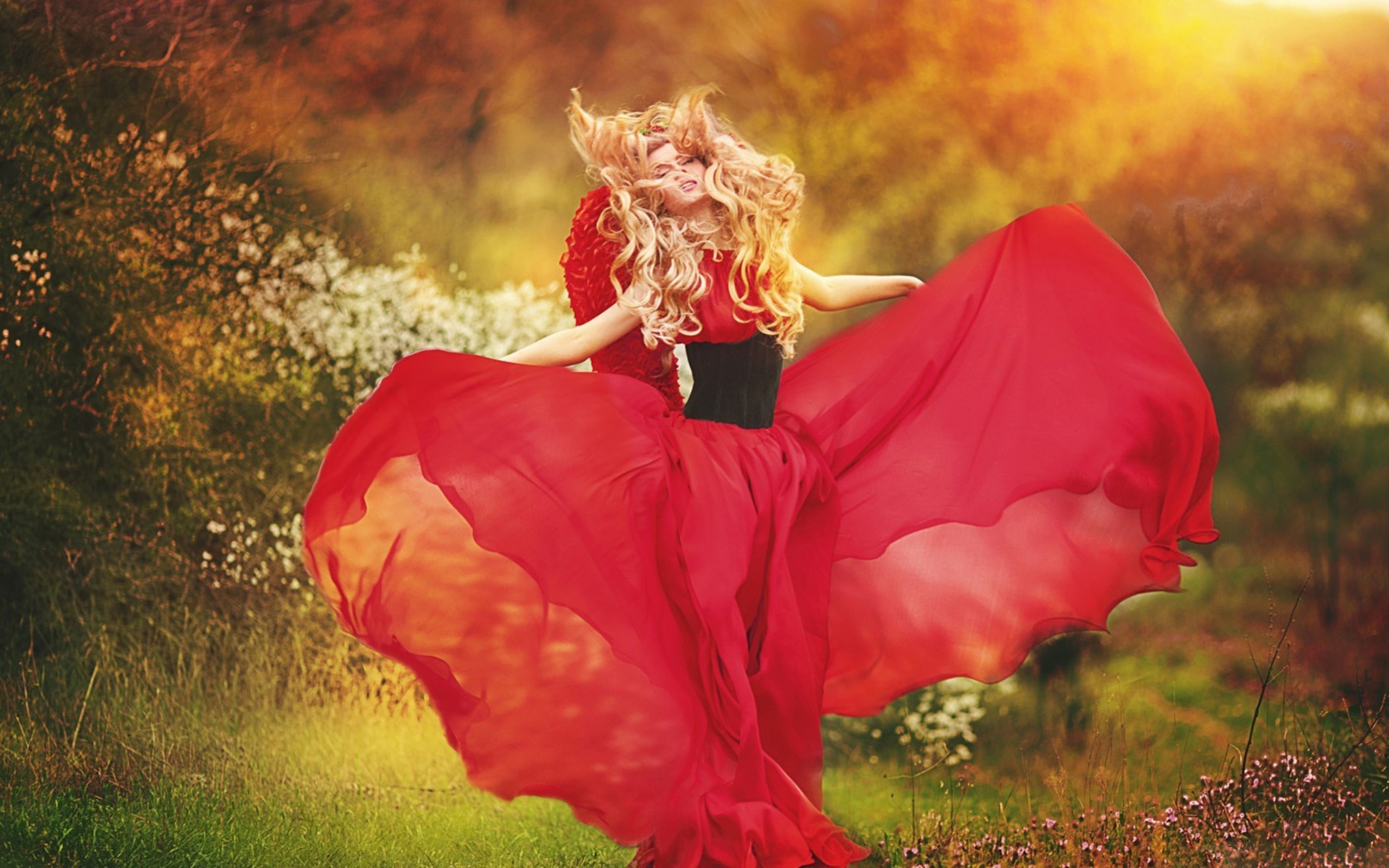 Blonde Girl In Red Dress Wallpaper | HD Wallpapers