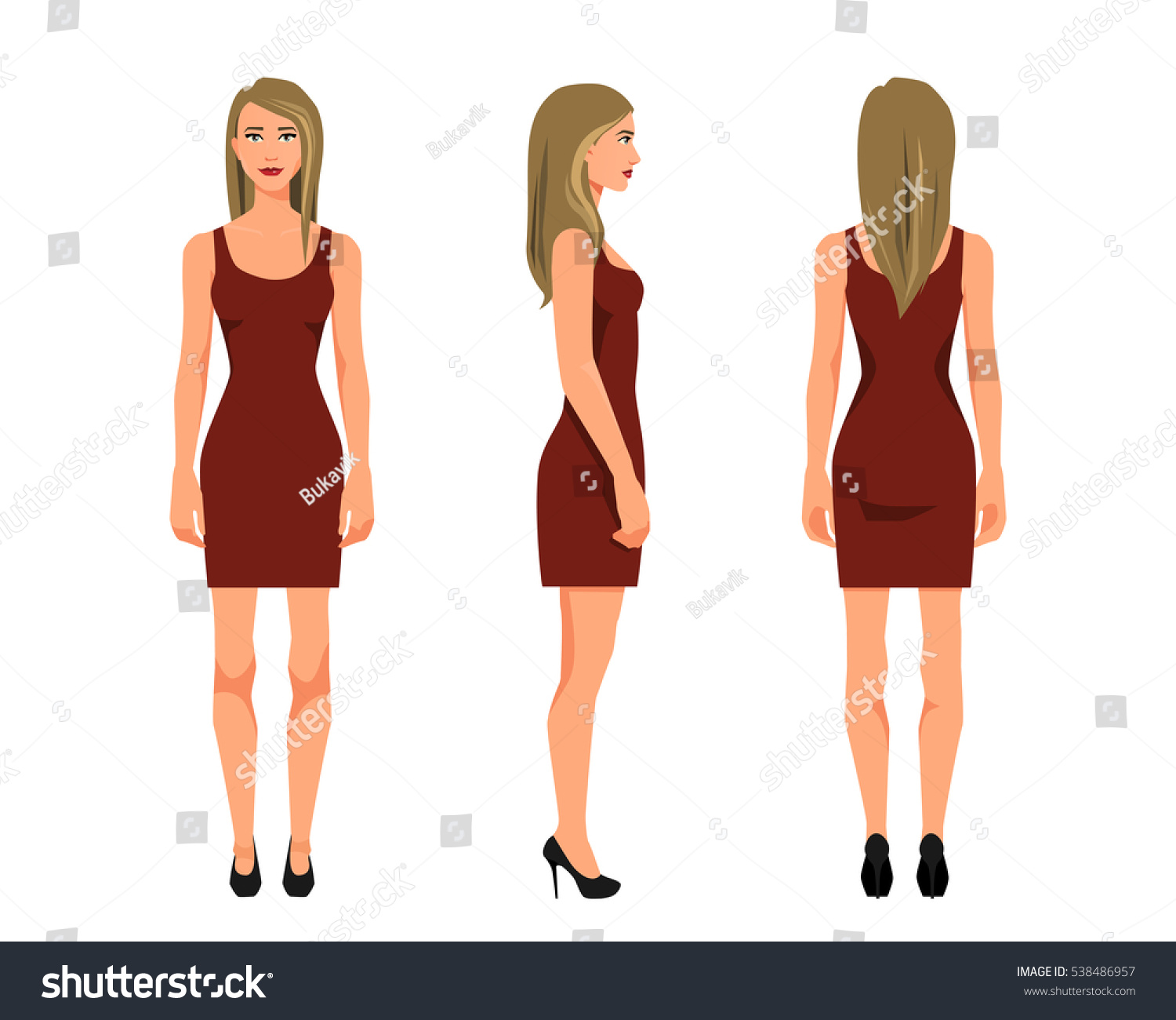 Vector Illustration Three Girl Red Dress Stock Vector HD (Royalty ...