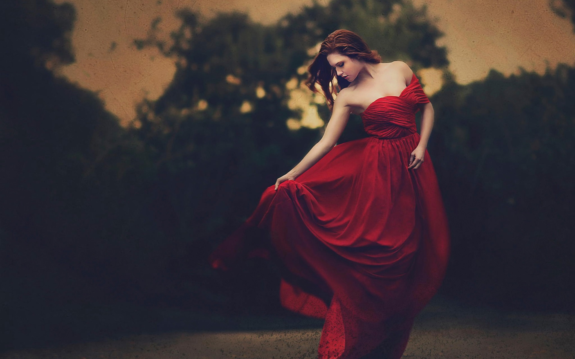Beautiful red dress girl, dusk wallpaper | girls | Wallpaper Better
