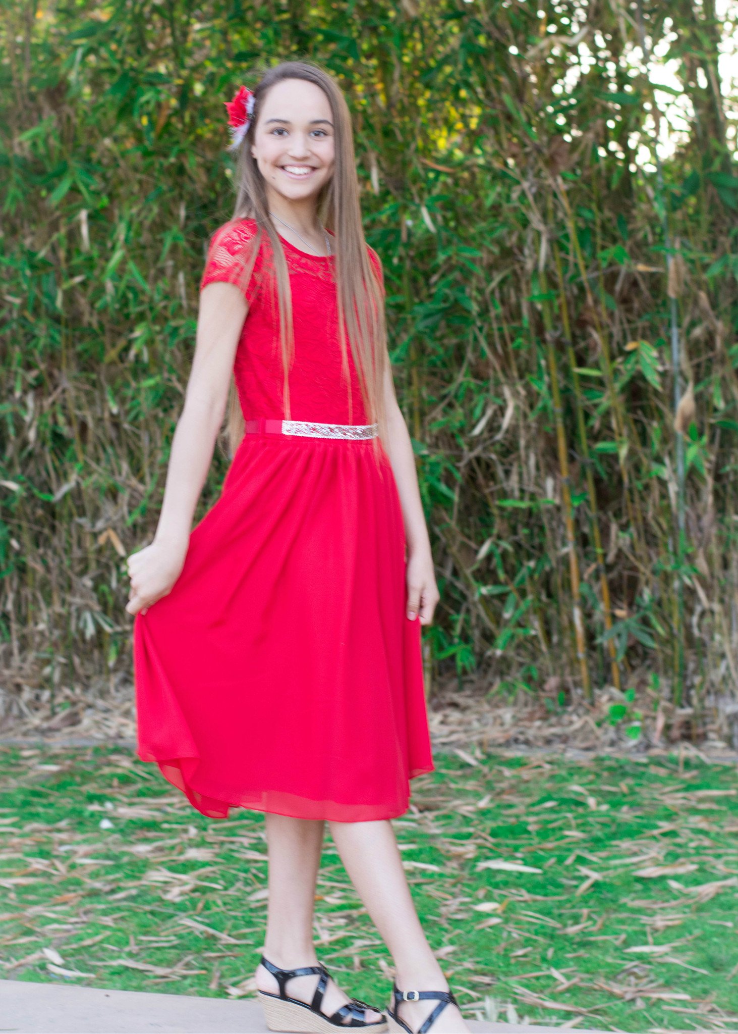 Tweens Elegant Sparkly Chiffon Dress in Red – Lil Neti Boutique