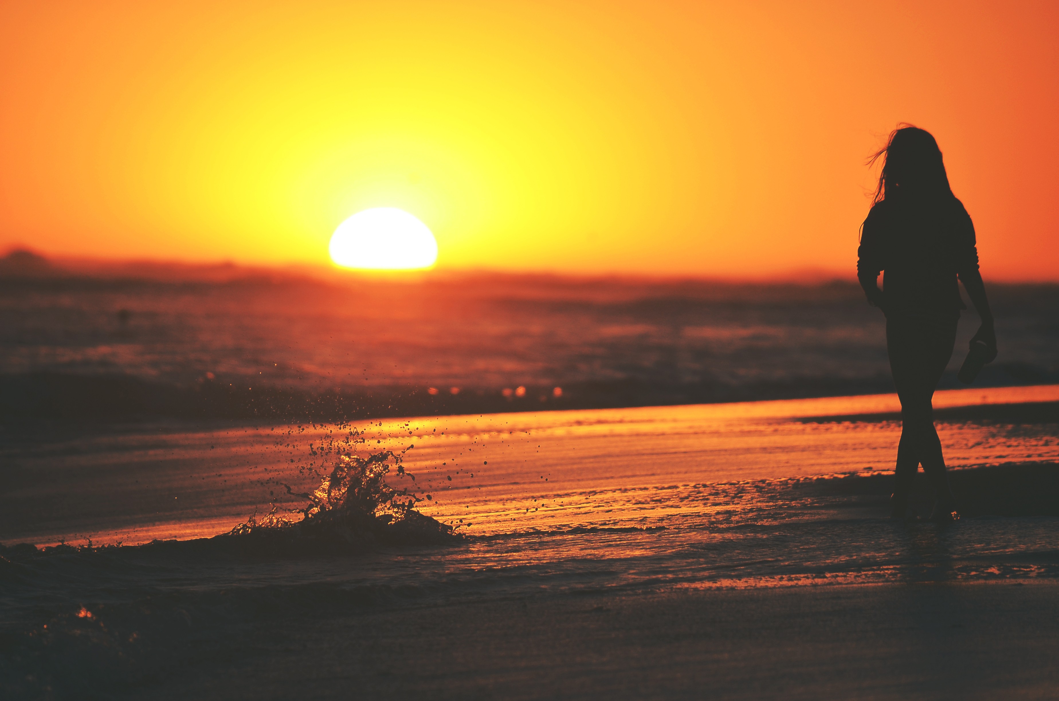 Sunset Girl Beach Ocean - HDWallpaperFX